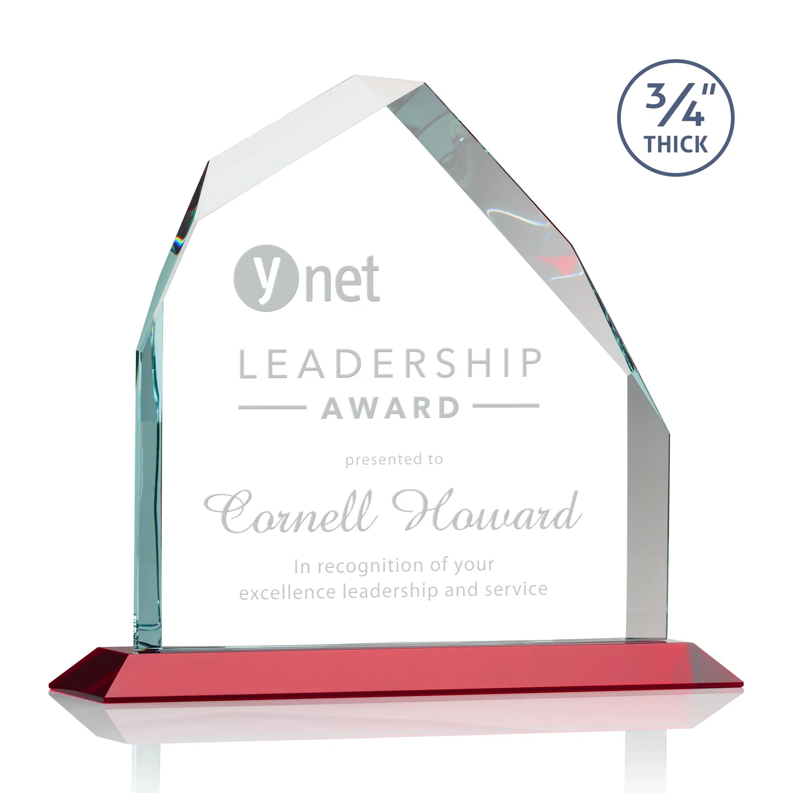 Personalized Starfire Crystal Peak Award with Divergent Bevel Edges, awards for company anniversary events