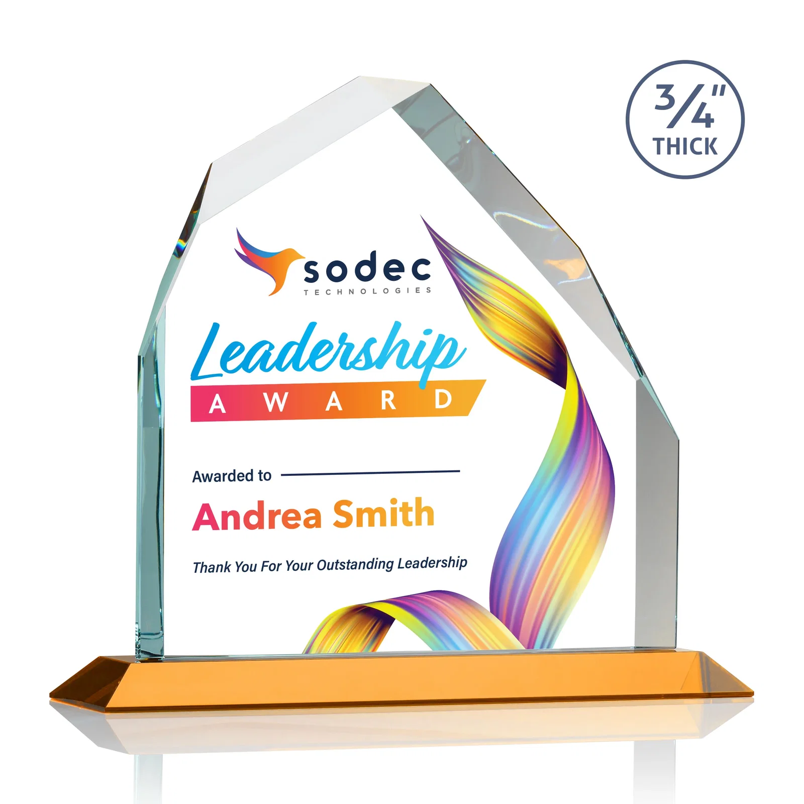 Promotional Starfire Crystal Peak Award with Divergent Bevel Edges, awards for company anniversary events