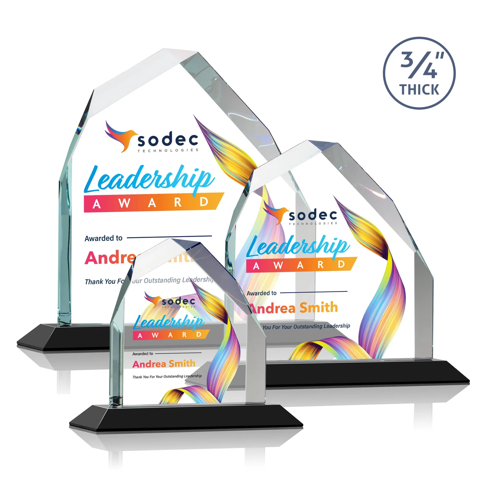 Branded Starfire Crystal Peak Award with Divergent Bevel Edges, awards for retirement presentations