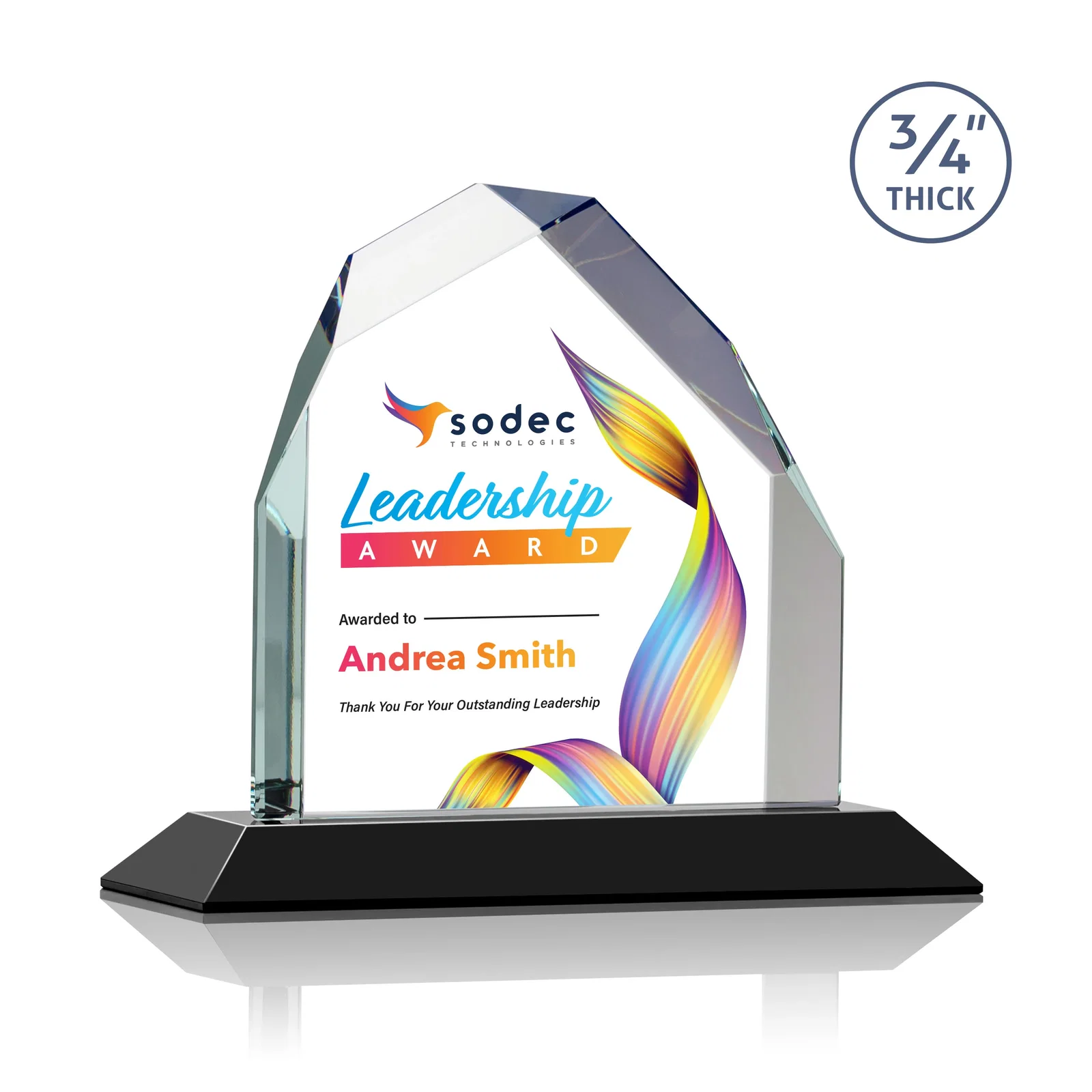 Branded Starfire Crystal Peak Award with Divergent Bevel Edges, awards for team milestone celebrations