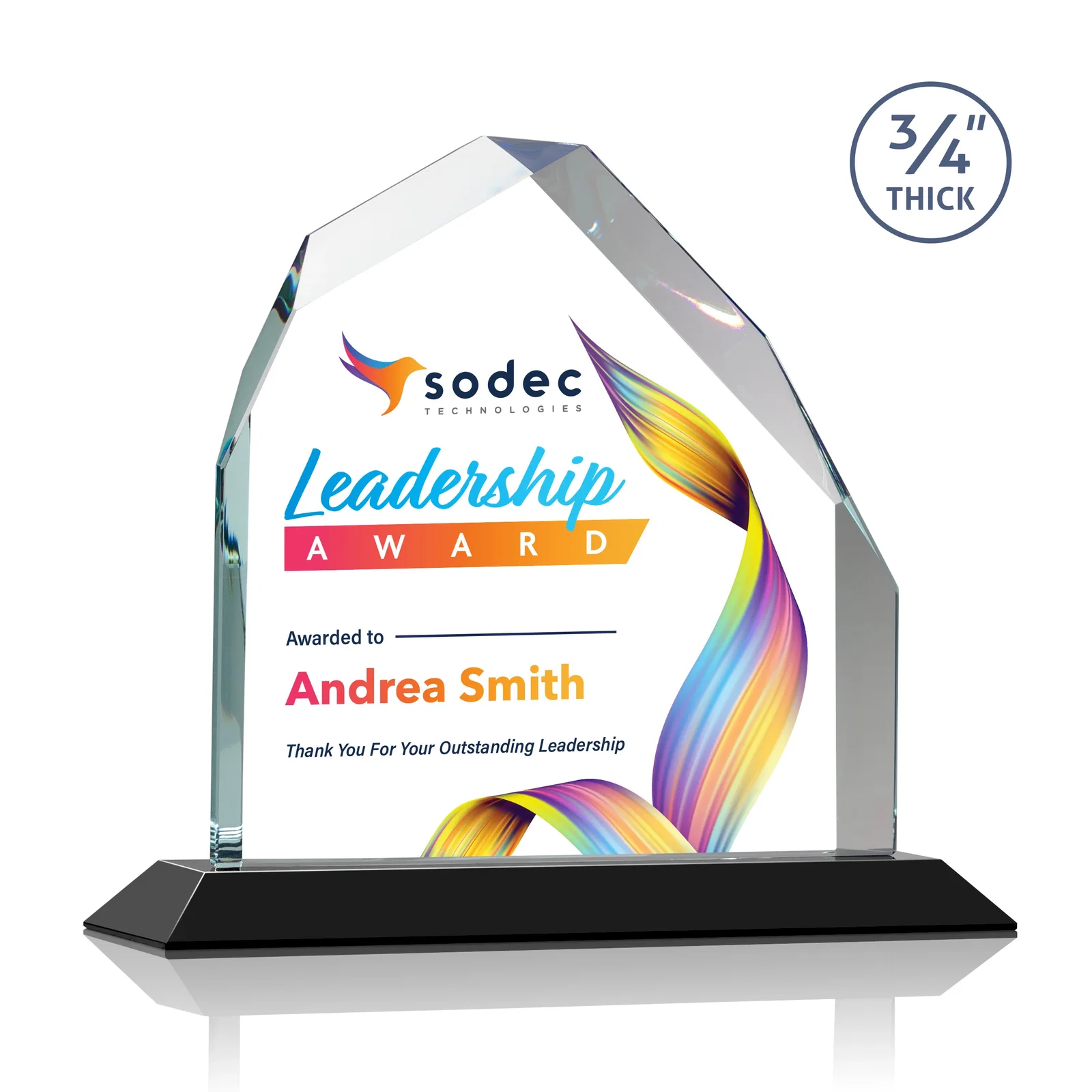 Branded Starfire Crystal Peak Award with Divergent Bevel Edges, awards for donor appreciation
