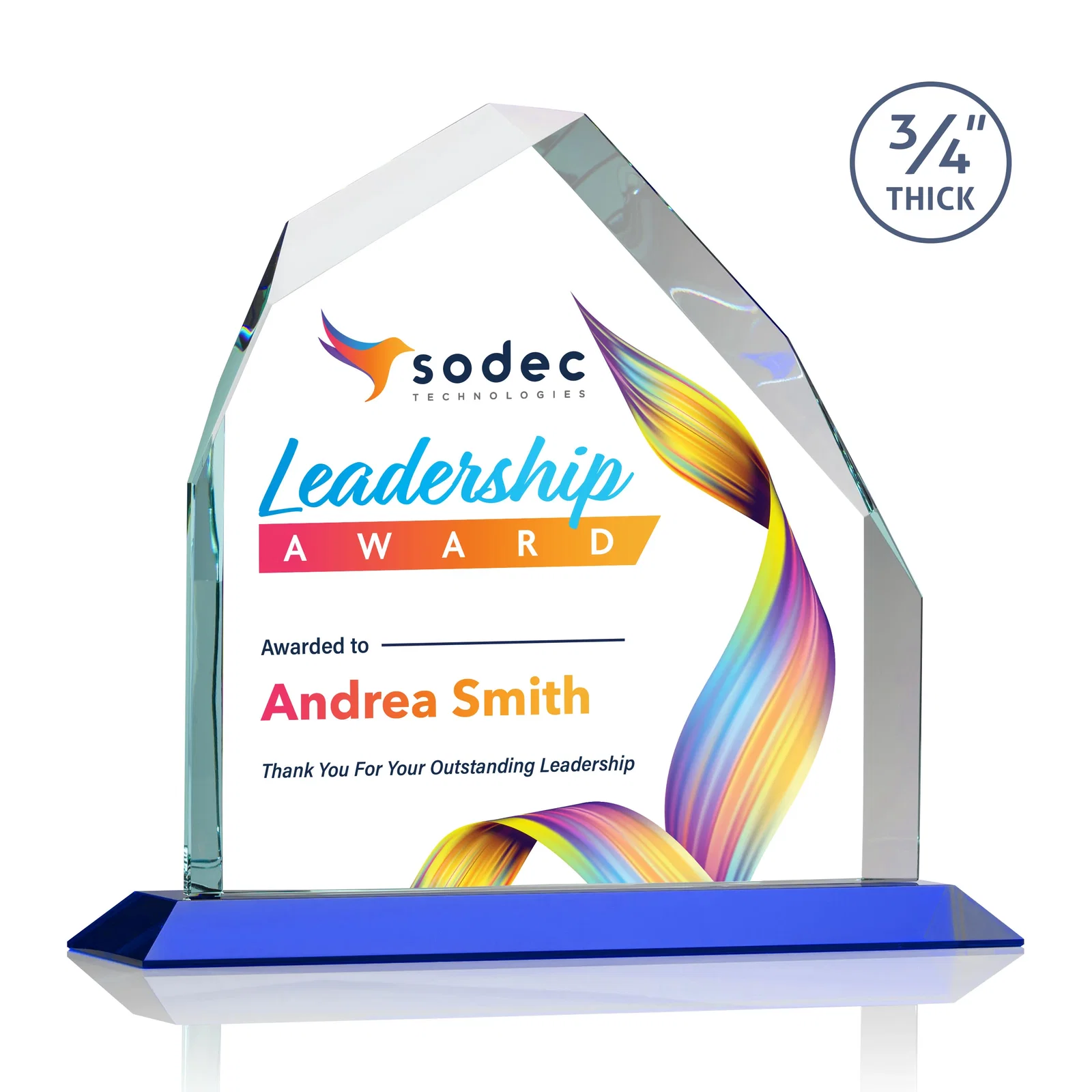 Branded Starfire Crystal Peak Award with Divergent Bevel Edges, awards for company anniversary events