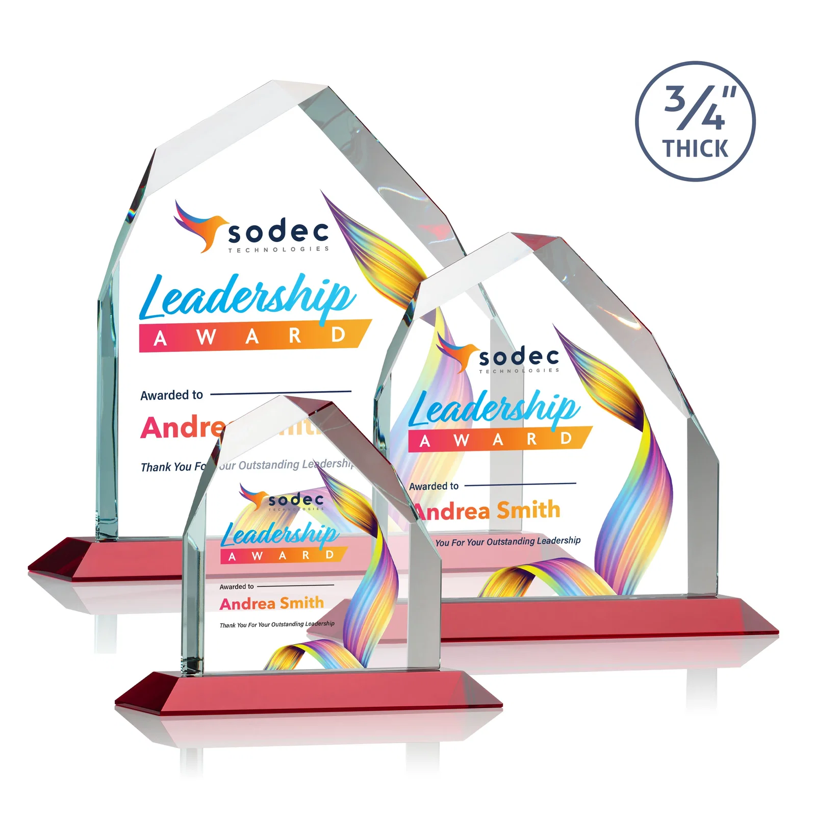 Custom printed Starfire Crystal Peak Award with Divergent Bevel Edges, awards for employee recognition