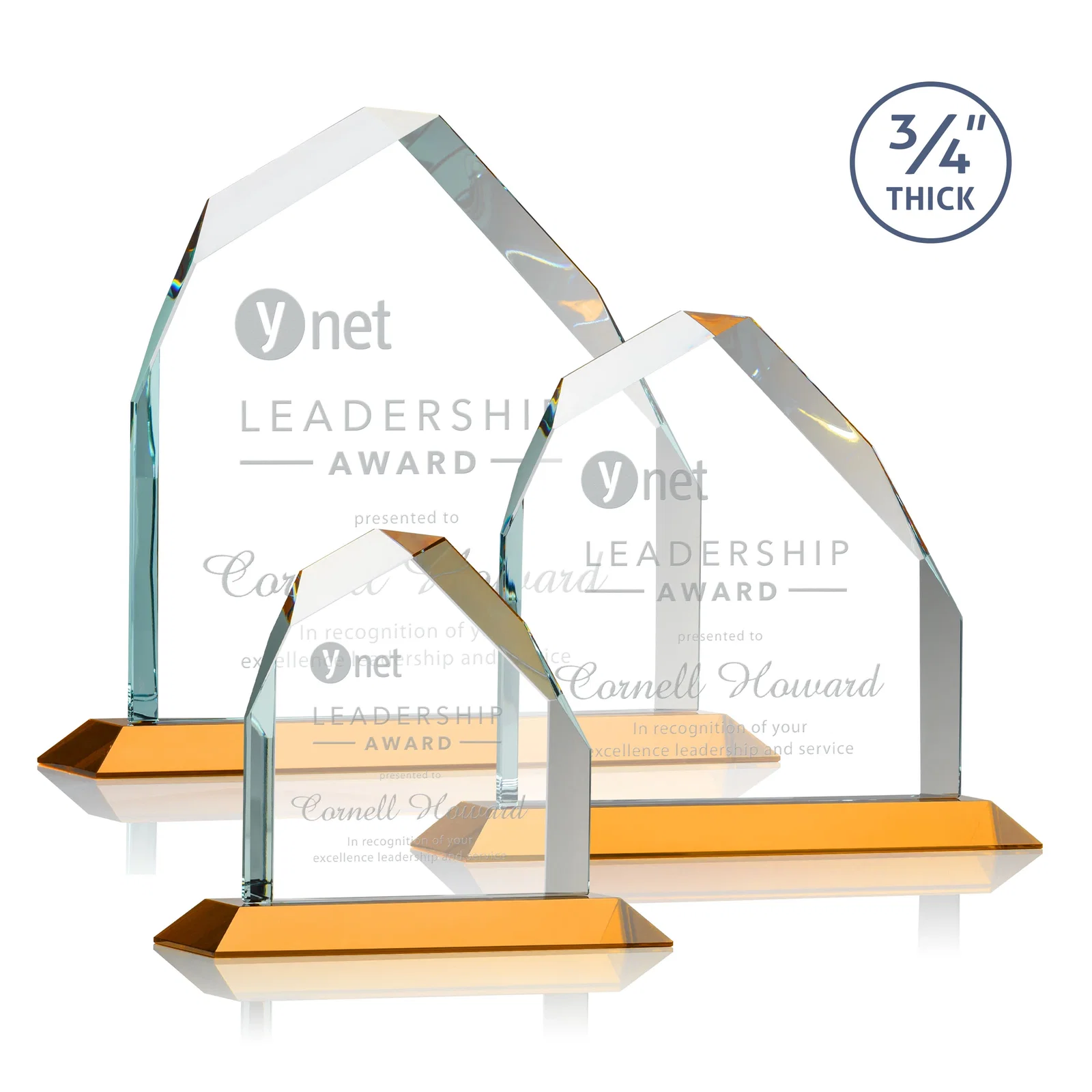 Custom Starfire Crystal Peak Award with Divergent Bevel Edges, awards for retirement presentations