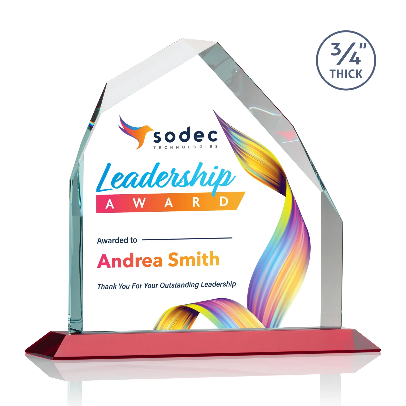 Custom printed Starfire Crystal Peak Award with Divergent Bevel Edges, awards for sales achievement awards