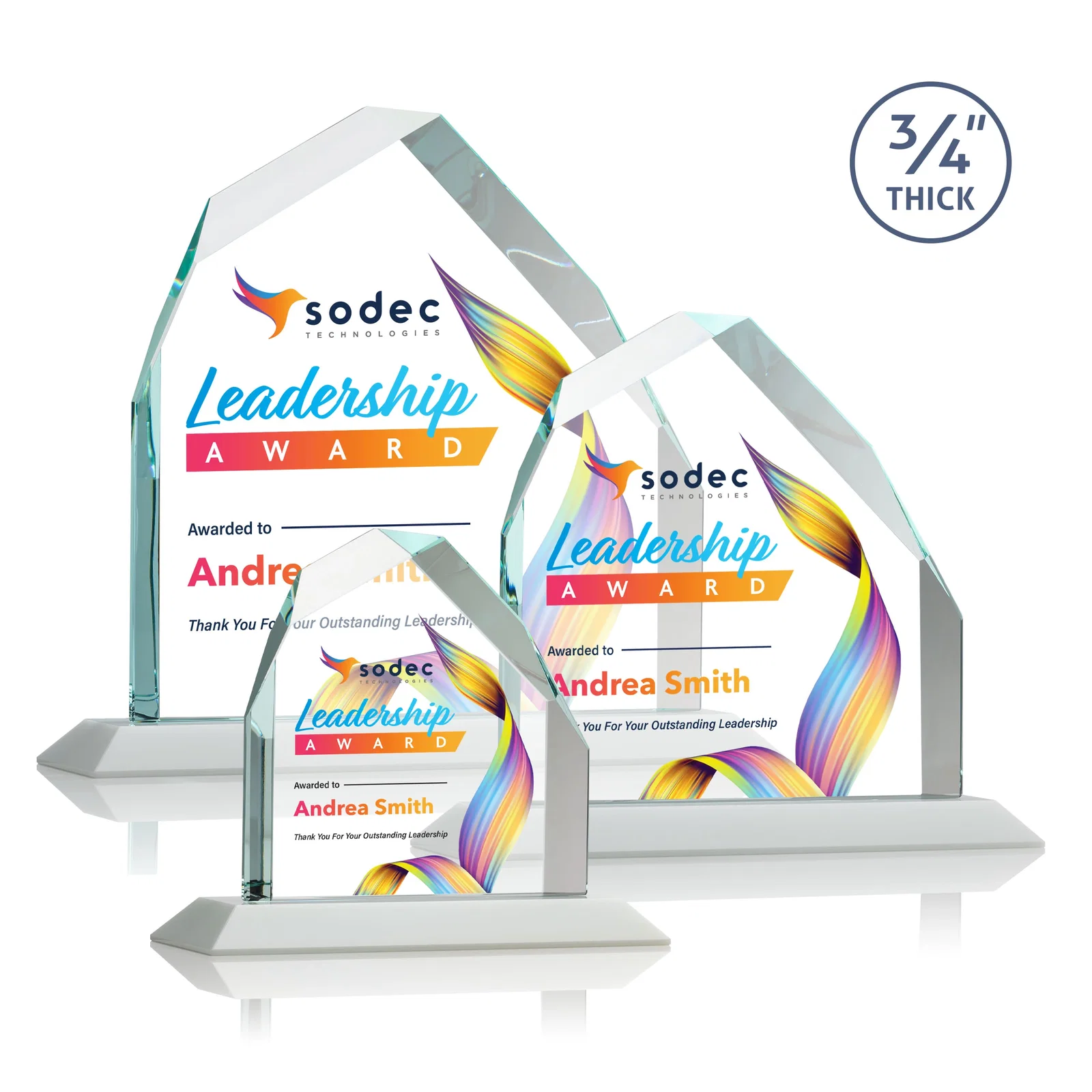 Custom printed Starfire Crystal Peak Award with Divergent Bevel Edges, awards for safety achievement programs