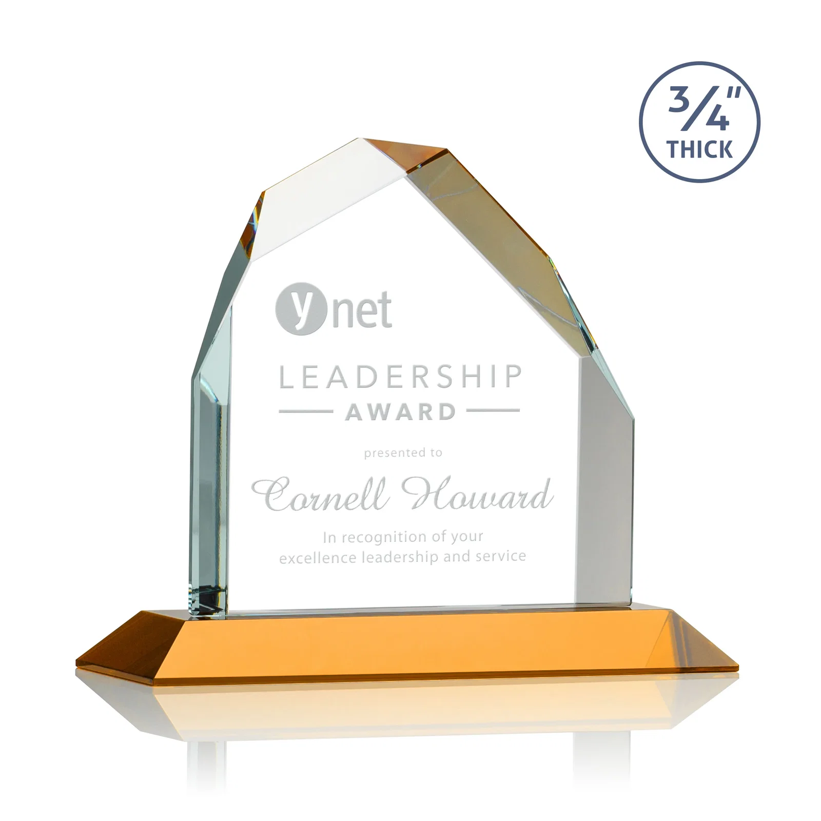 Custom Starfire Crystal Peak Award with Divergent Bevel Edges, awards for team milestone celebrations