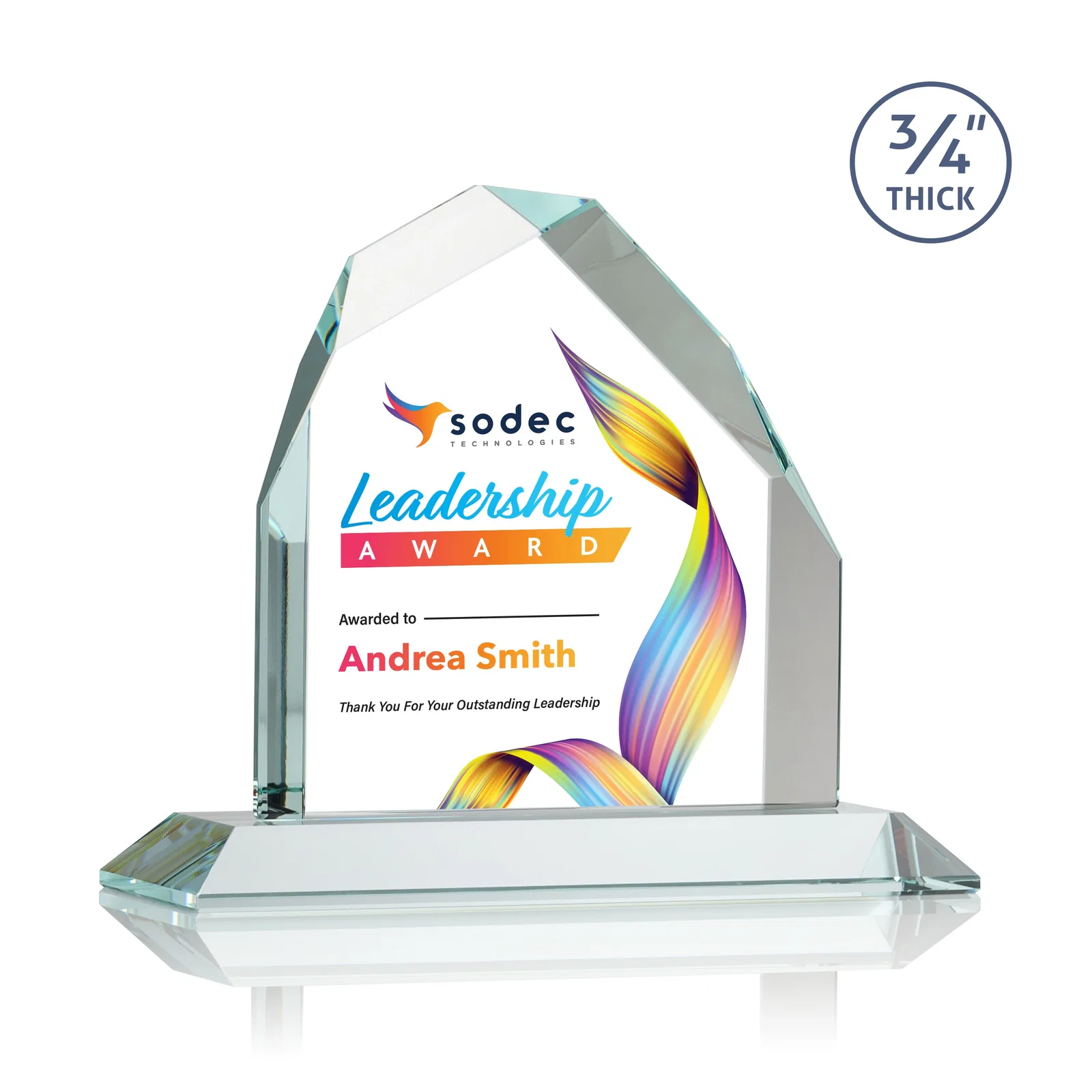 Customized Starfire Crystal Peak Award with Divergent Bevel Edges, awards for corporate award ceremonies
