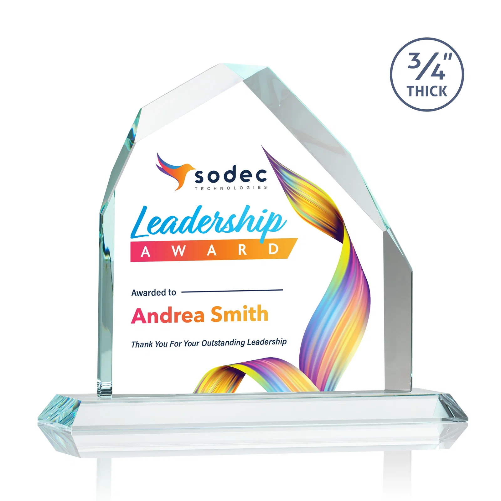 Customized Starfire Crystal Peak Award with Divergent Bevel Edges, awards for service anniversary gifts