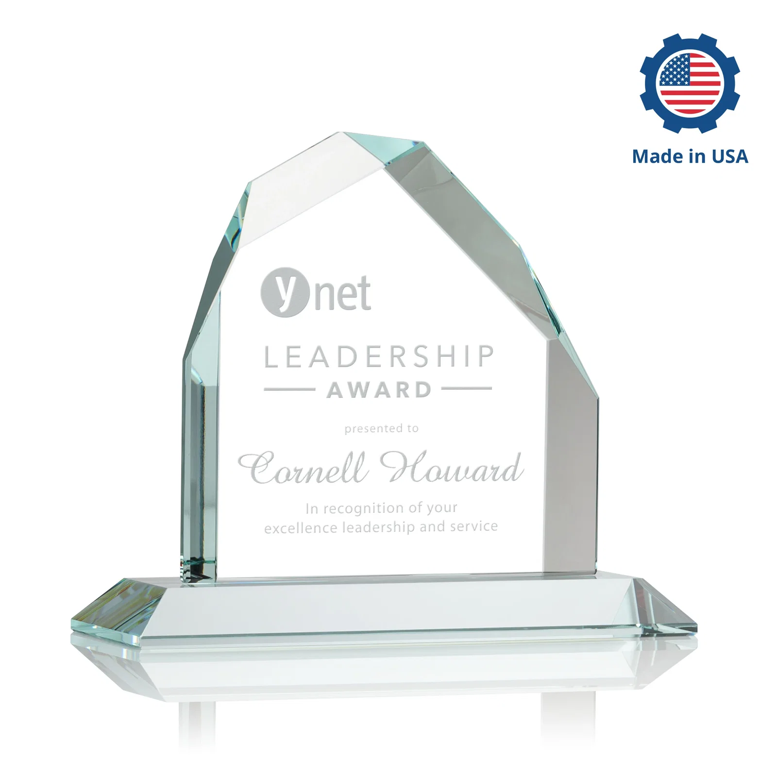 Customized Starfire Crystal Peak Award with Divergent Bevel Edges, awards for team milestone celebrations