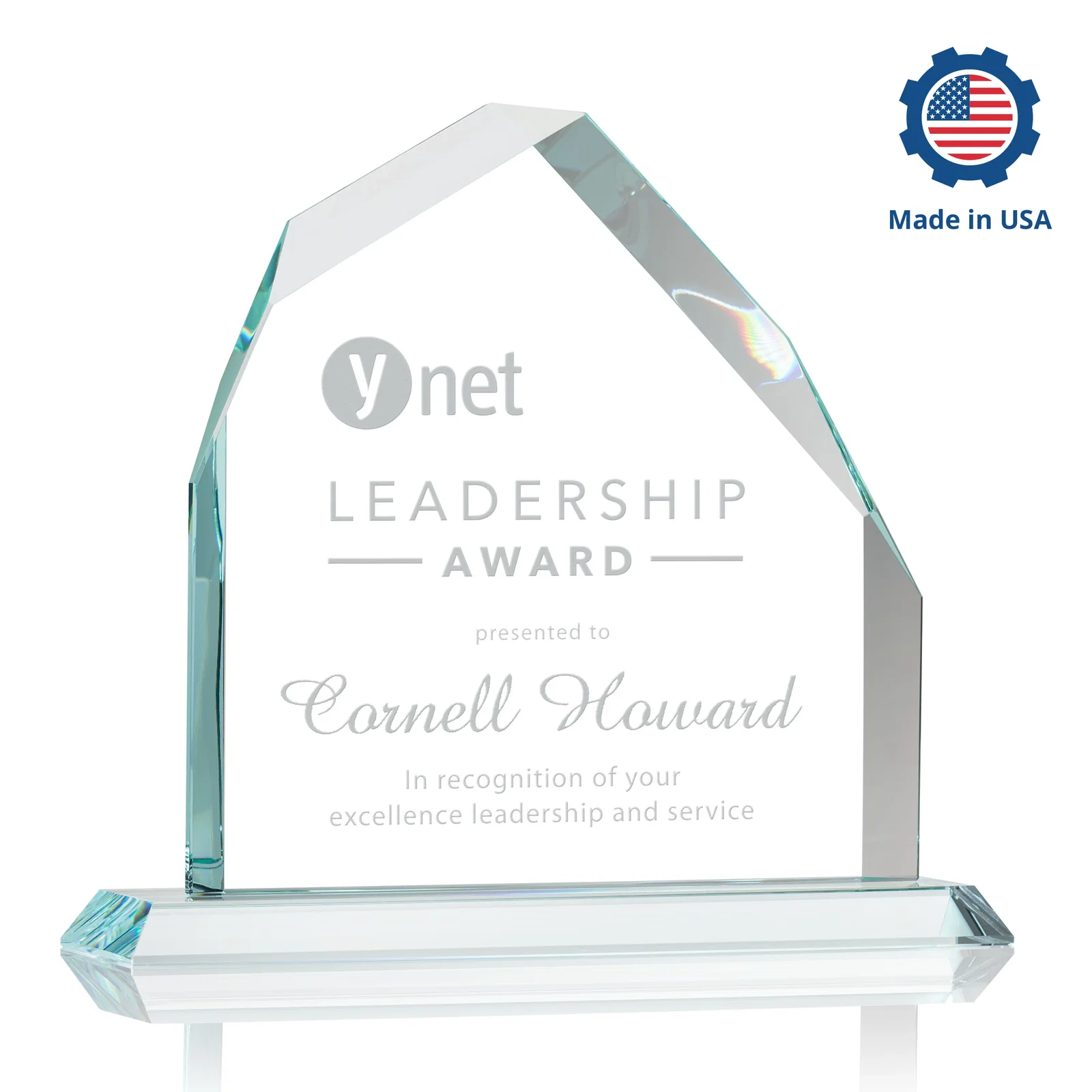 Customized Starfire Crystal Peak Award with Divergent Bevel Edges, awards for graduation ceremonies