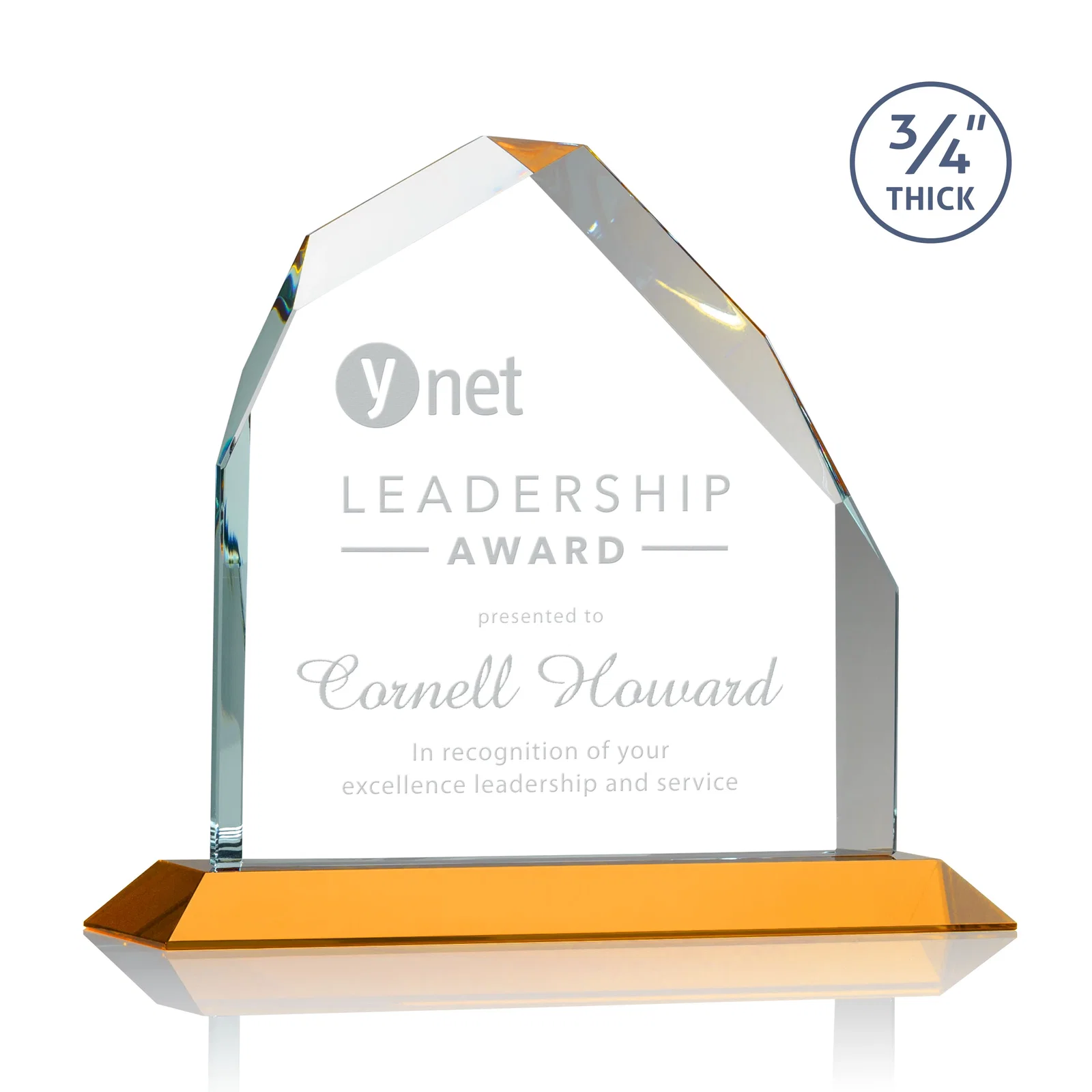 Custom Starfire Crystal Peak Award with Divergent Bevel Edges, awards for donor appreciation