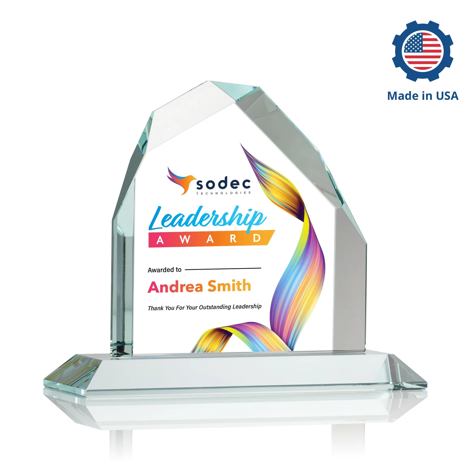 Customized Starfire Crystal Peak Award with Divergent Bevel Edges, awards for dealer and partner awards