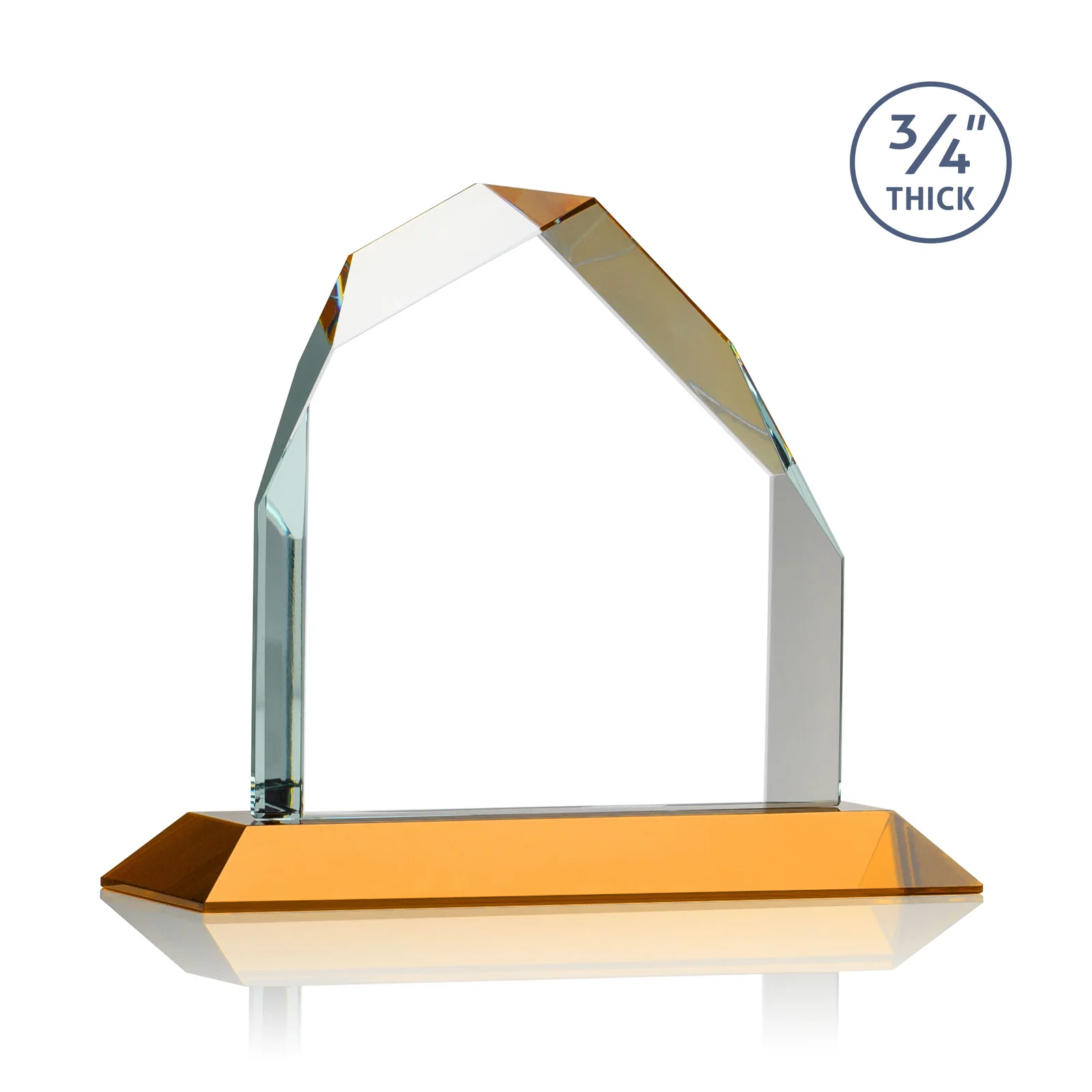 Custom engraved Starfire Crystal Peak Award with Divergent Bevel Edges, awards for sales achievement awards