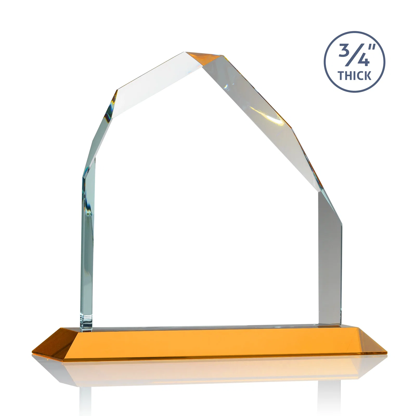 Custom engraved Starfire Crystal Peak Award with Divergent Bevel Edges, awards for retirement presentations
