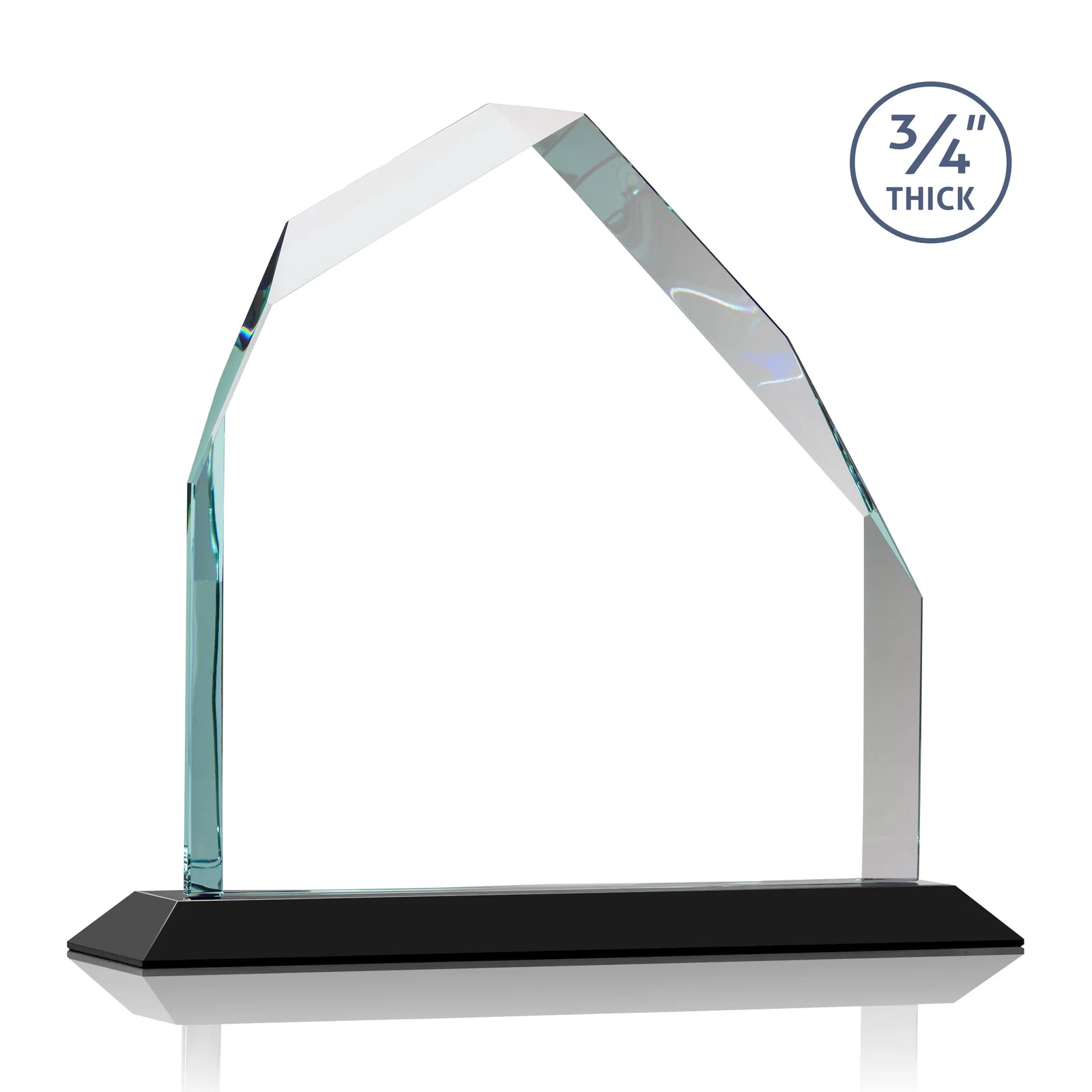 Custom engraved Starfire Crystal Peak Award with Divergent Bevel Edges, awards for company anniversary events