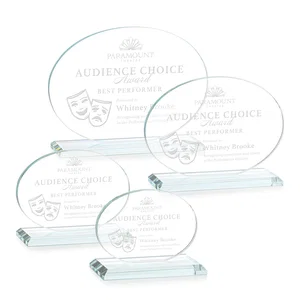 Starfire Crystal Oval Award on Beveled Base, Horizontal or Vertical