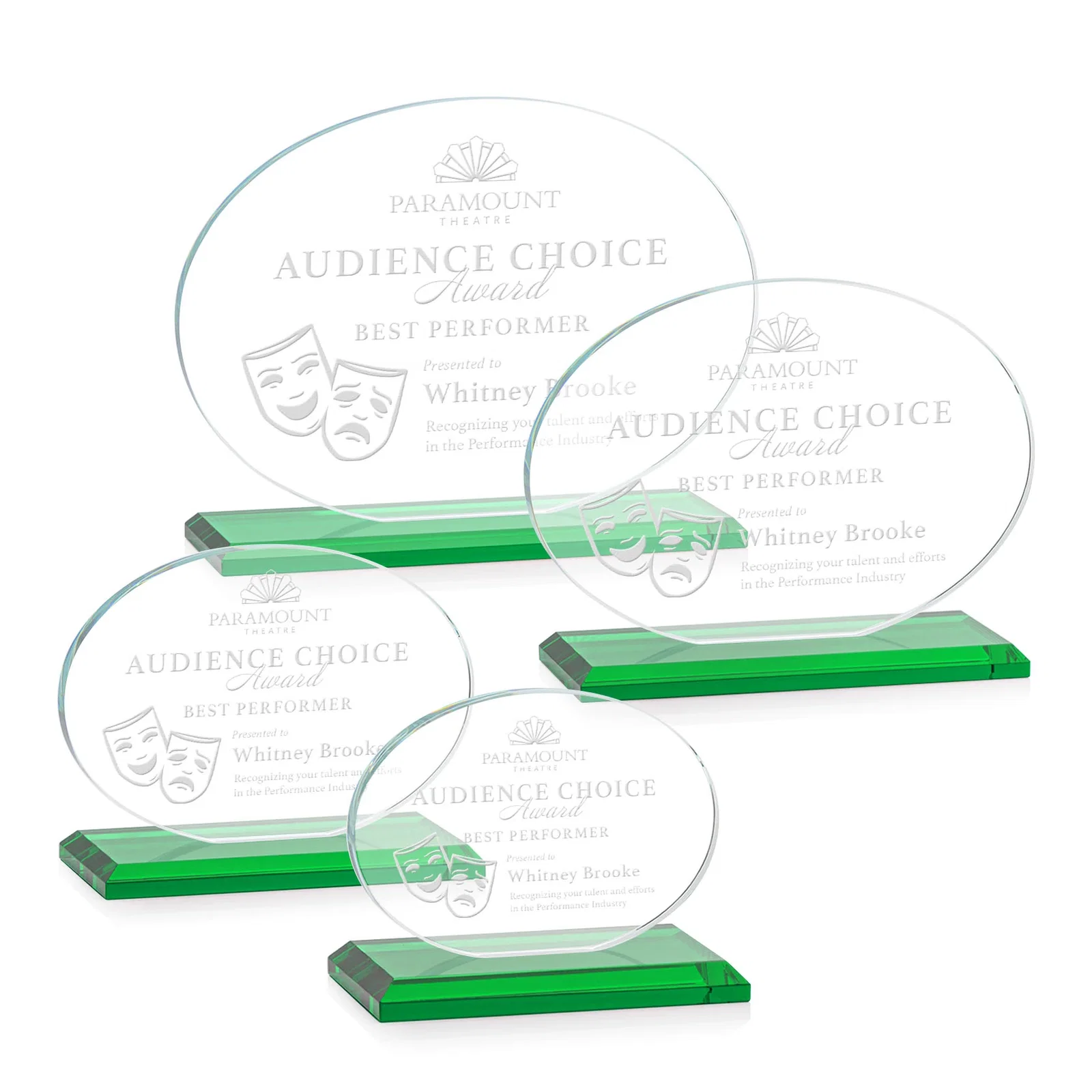 Custom Starfire Crystal Oval Award on Beveled Base, Horizontal or Vertical, awards for dealer and partner awards