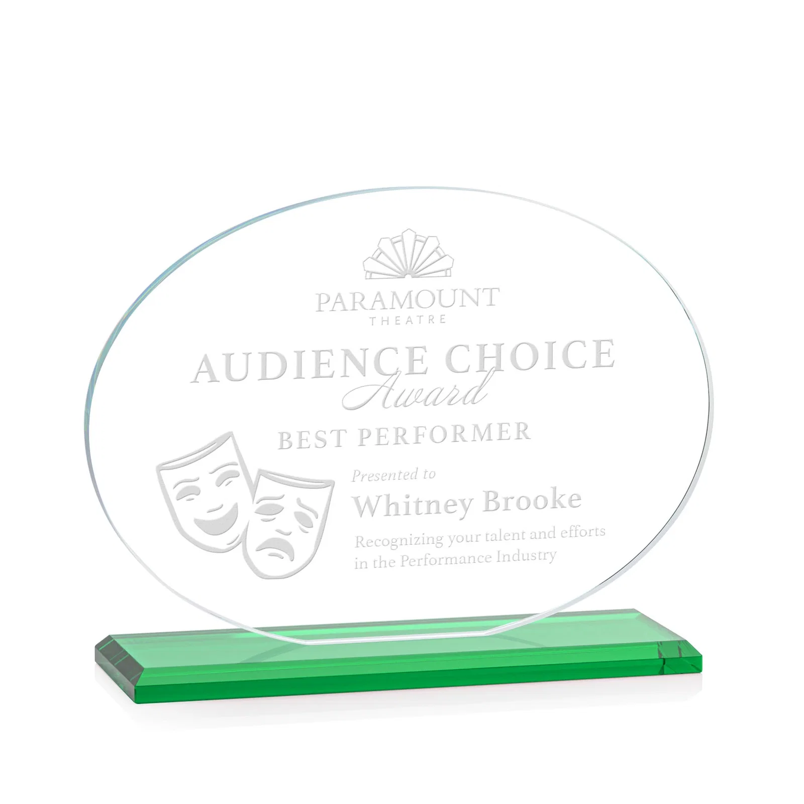 Personalized Starfire Crystal Oval Award on Beveled Base, Horizontal or Vertical, awards for service anniversary gifts