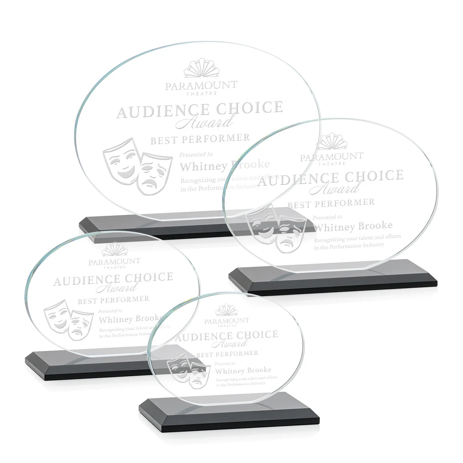 Personalized Starfire Crystal Oval Award on Beveled Base, Horizontal or Vertical, awards for sales achievement awards