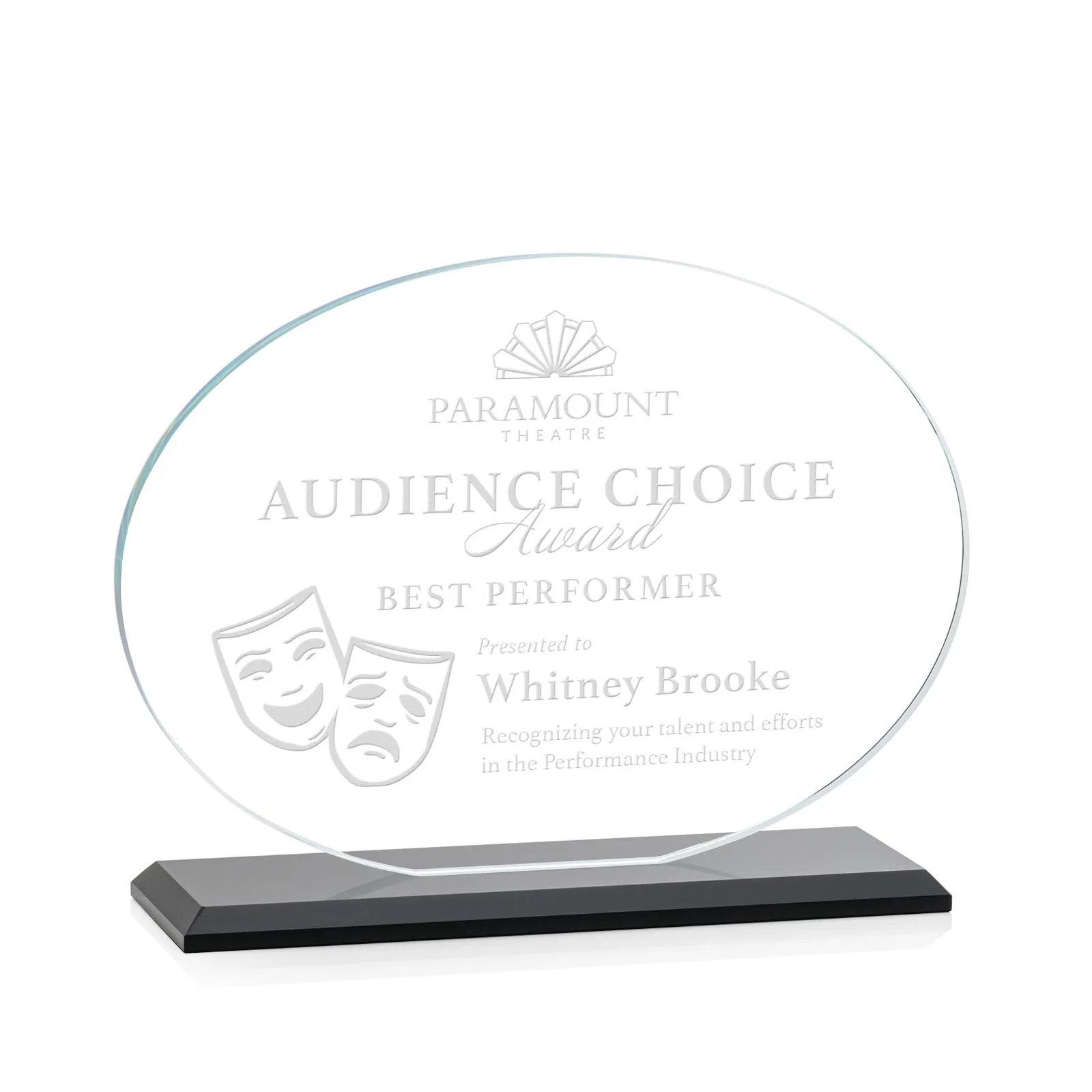 Personalized Starfire Crystal Oval Award on Beveled Base, Horizontal or Vertical, awards for graduation ceremonies