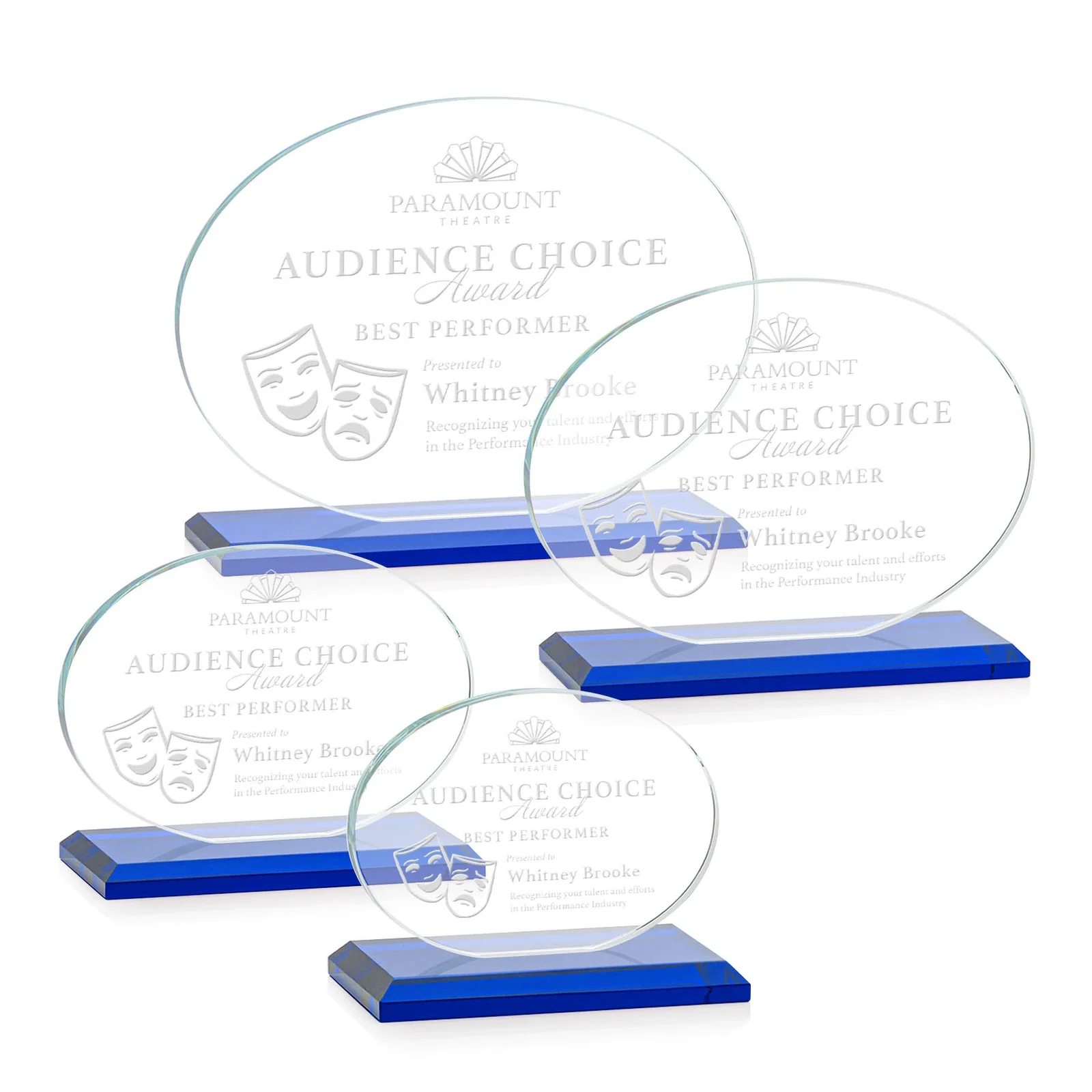 Personalized Starfire Crystal Oval Award on Beveled Base, Horizontal or Vertical, awards for safety achievement programs