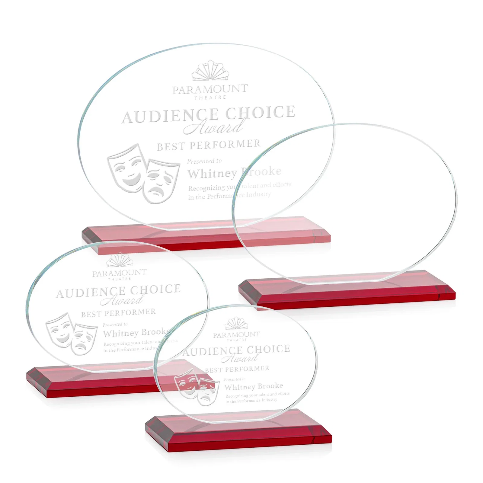 Promotional Starfire Crystal Oval Award on Beveled Base, Horizontal or Vertical, awards for corporate award ceremonies