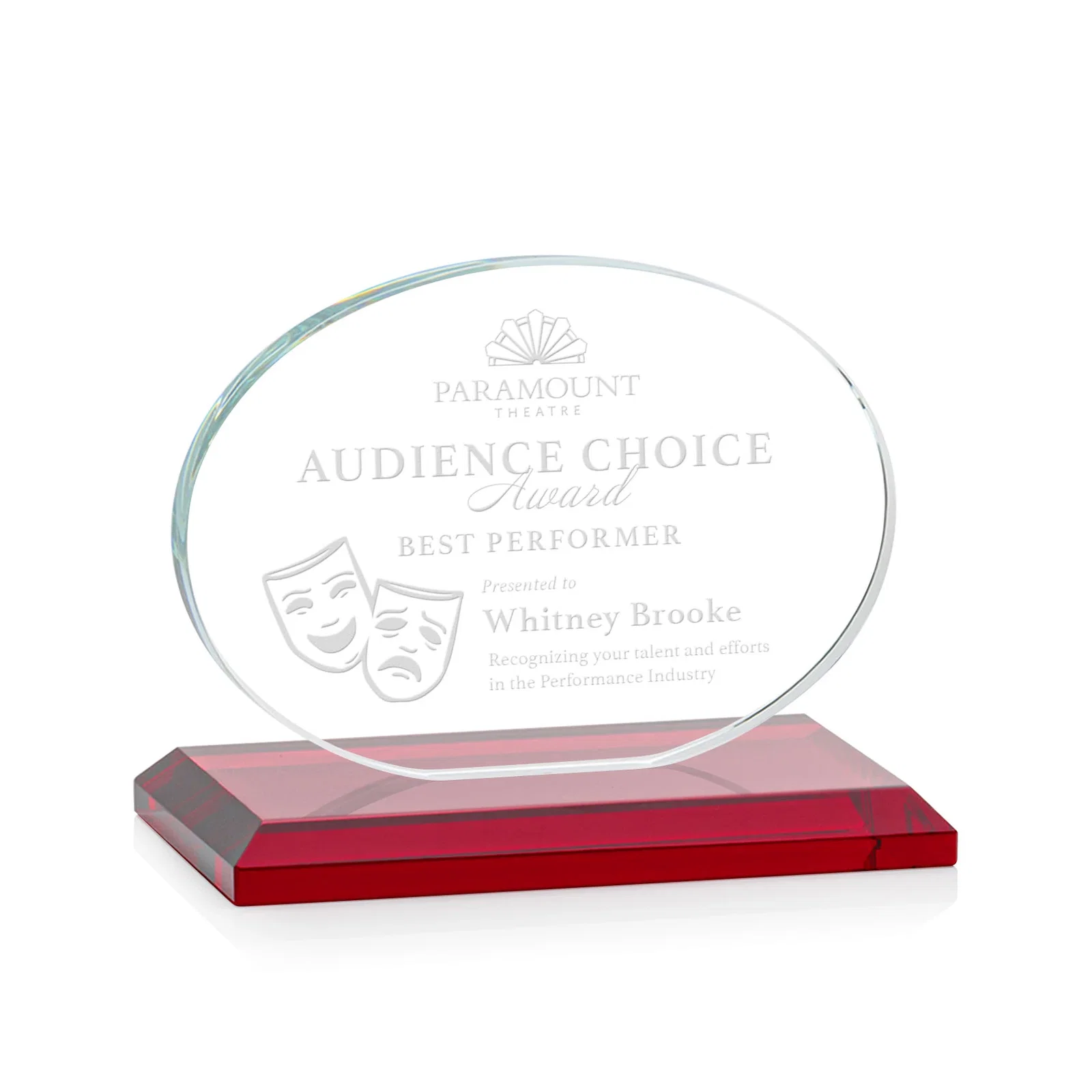 Promotional Starfire Crystal Oval Award on Beveled Base, Horizontal or Vertical, awards for service anniversary gifts