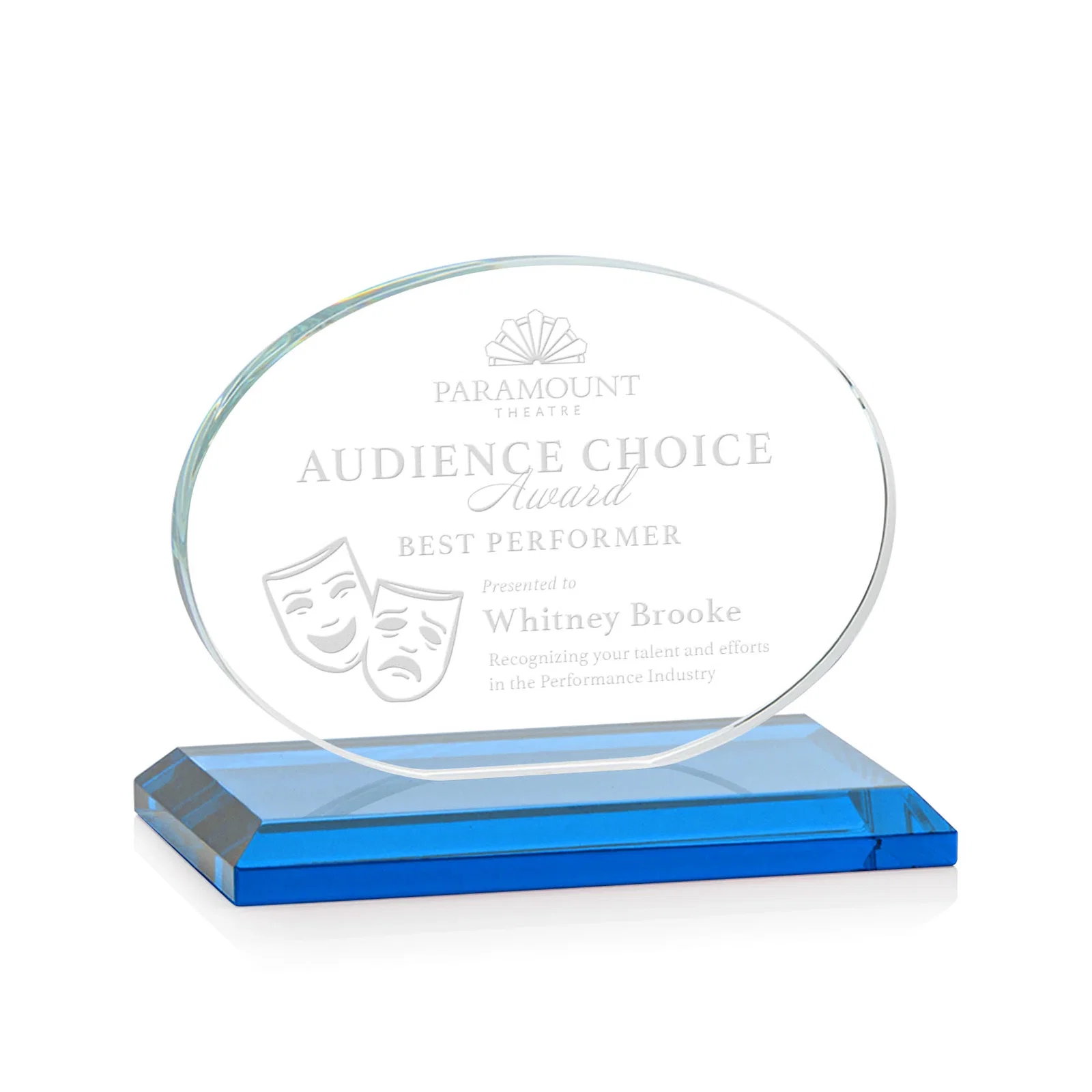 Promotional Starfire Crystal Oval Award on Beveled Base, Horizontal or Vertical, awards for graduation ceremonies