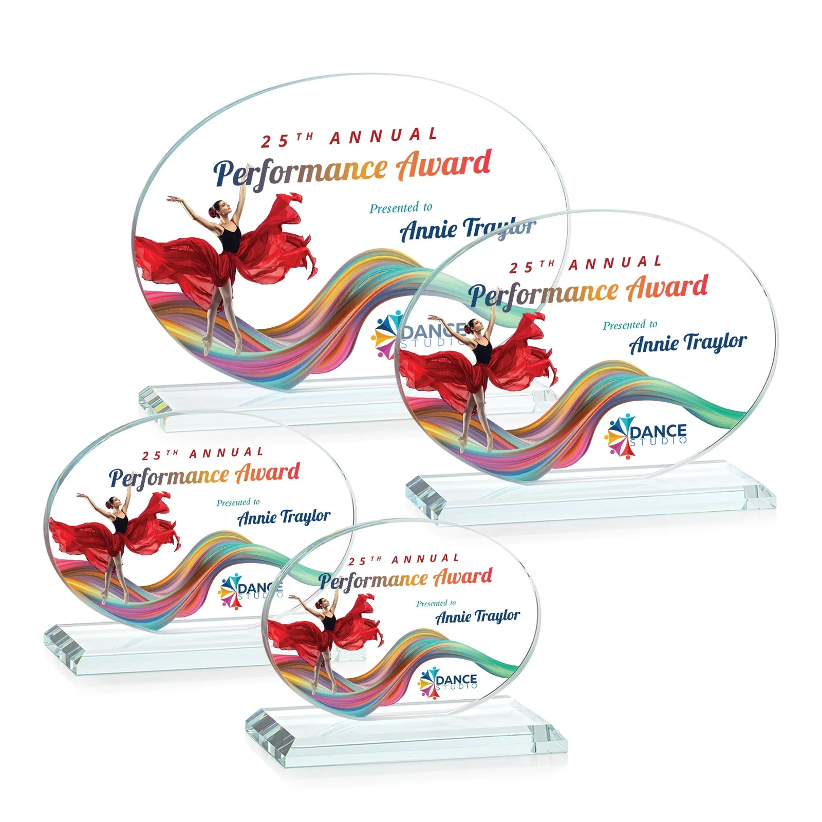 Branded Starfire Crystal Oval Award on Beveled Base, Horizontal or Vertical, awards for retirement presentations