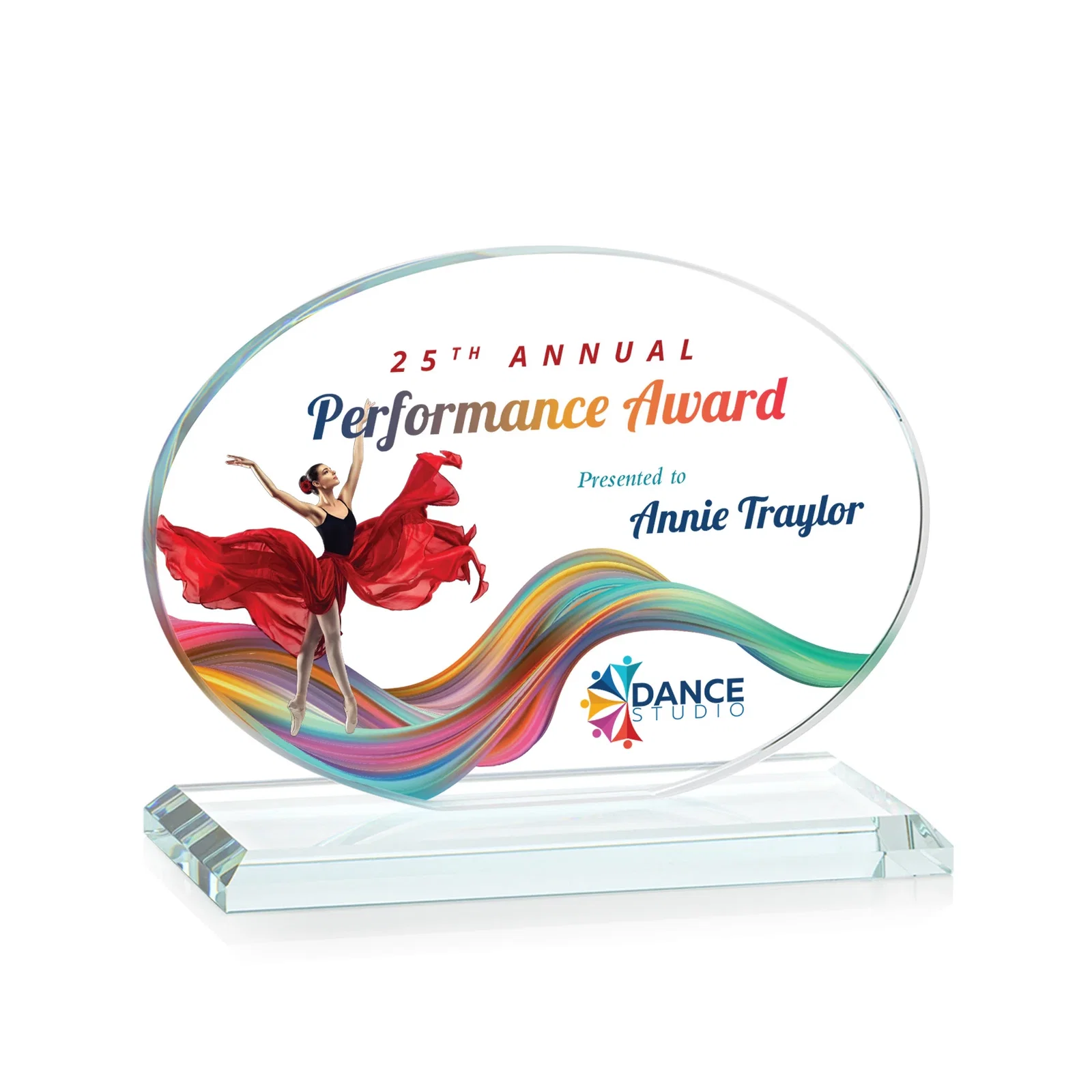 Branded Starfire Crystal Oval Award on Beveled Base, Horizontal or Vertical, awards for donor appreciation