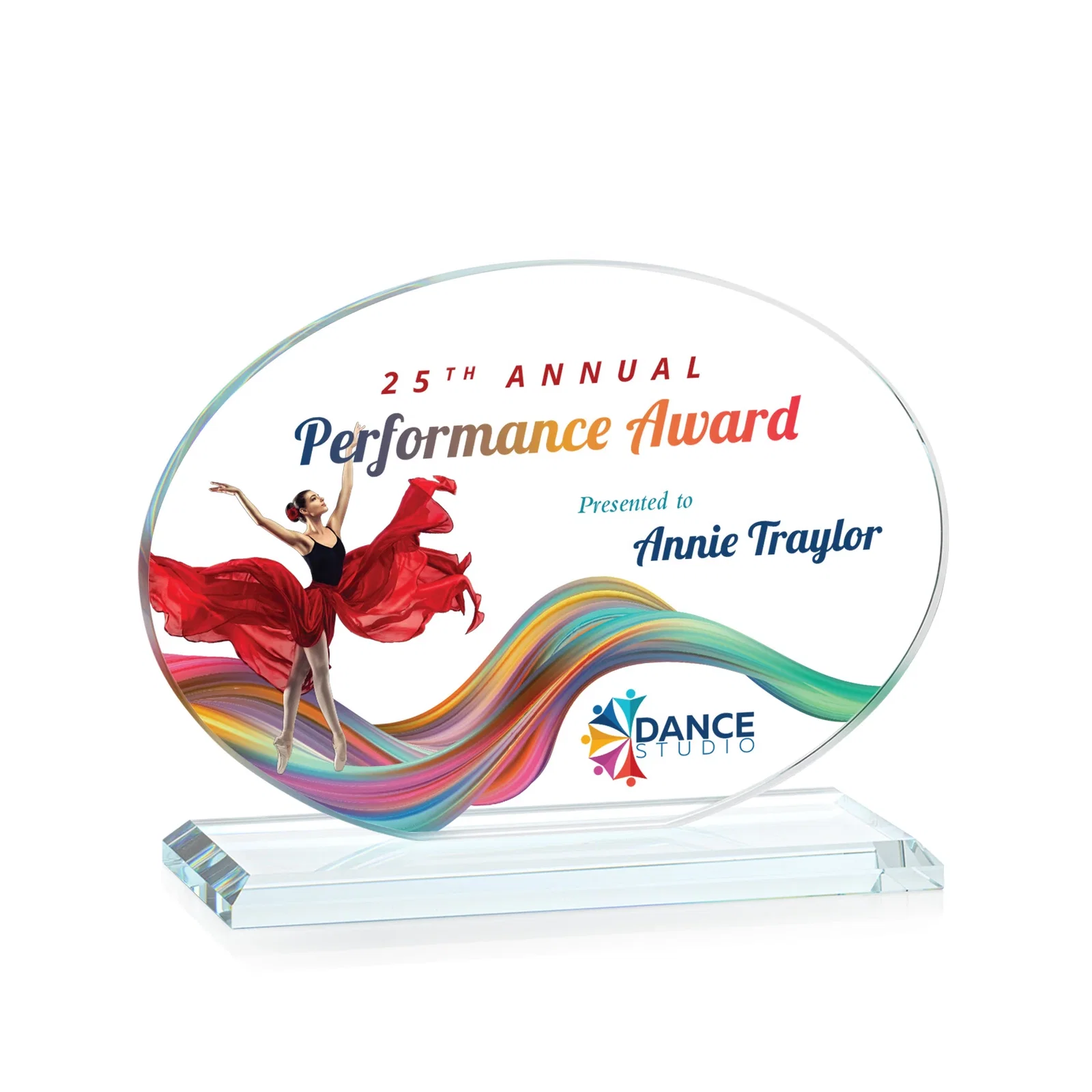 Branded Starfire Crystal Oval Award on Beveled Base, Horizontal or Vertical, awards for graduation ceremonies
