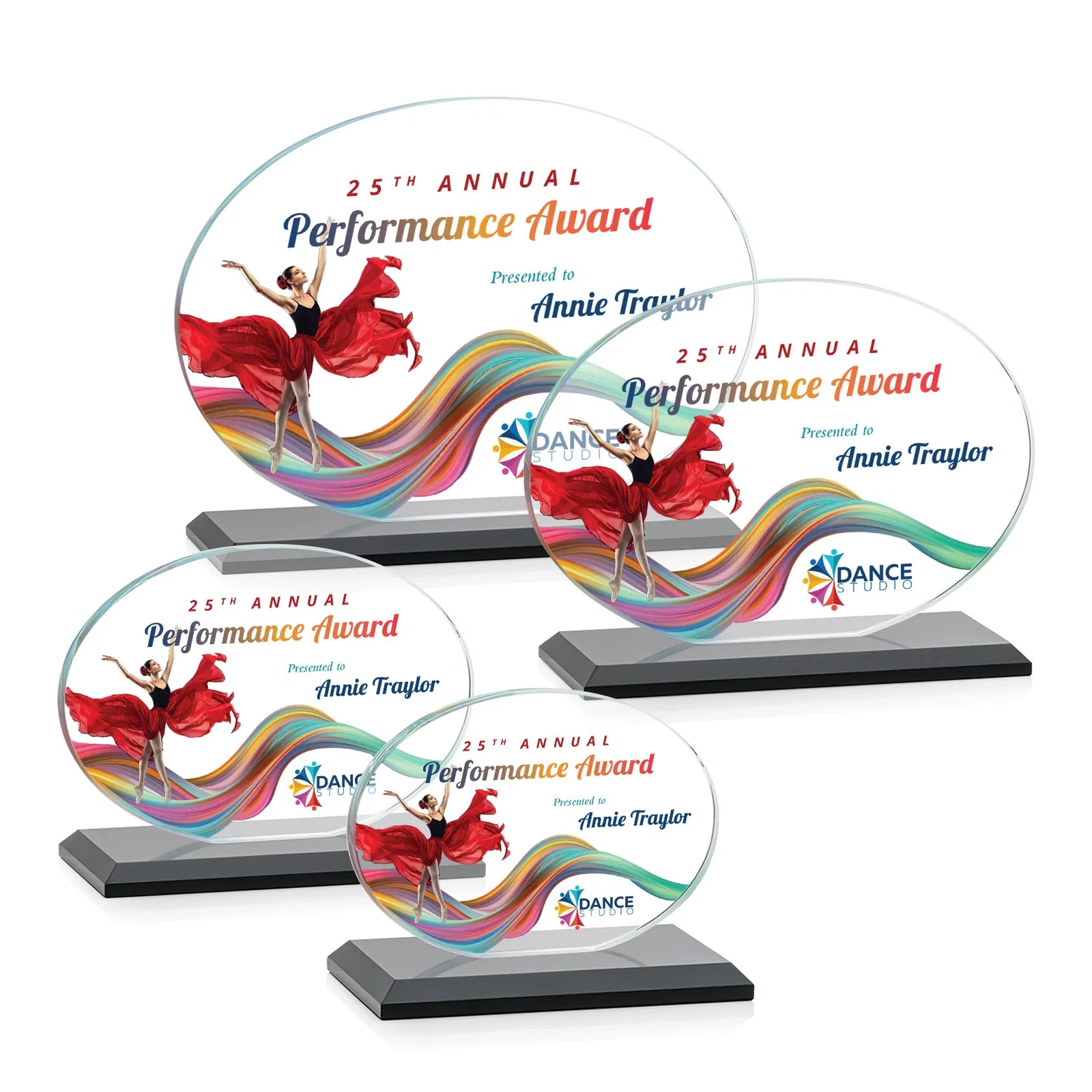 Custom printed Starfire Crystal Oval Award on Beveled Base, Horizontal or Vertical, awards for graduation ceremonies