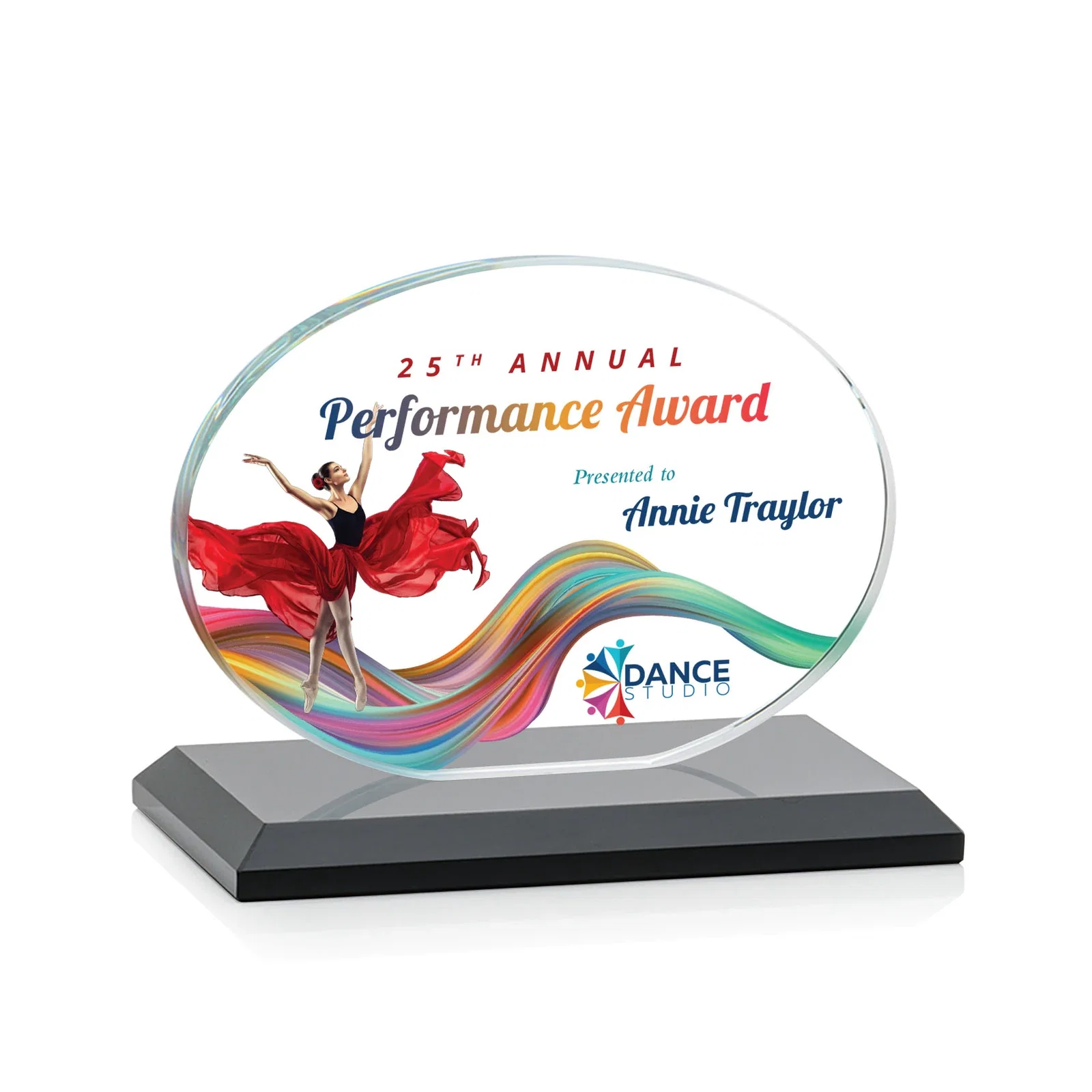 Custom printed Starfire Crystal Oval Award on Beveled Base, Horizontal or Vertical, awards for safety achievement programs