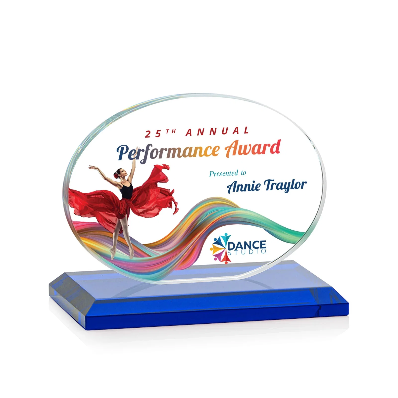 Customized Starfire Crystal Oval Award on Beveled Base, Horizontal or Vertical, awards for corporate award ceremonies