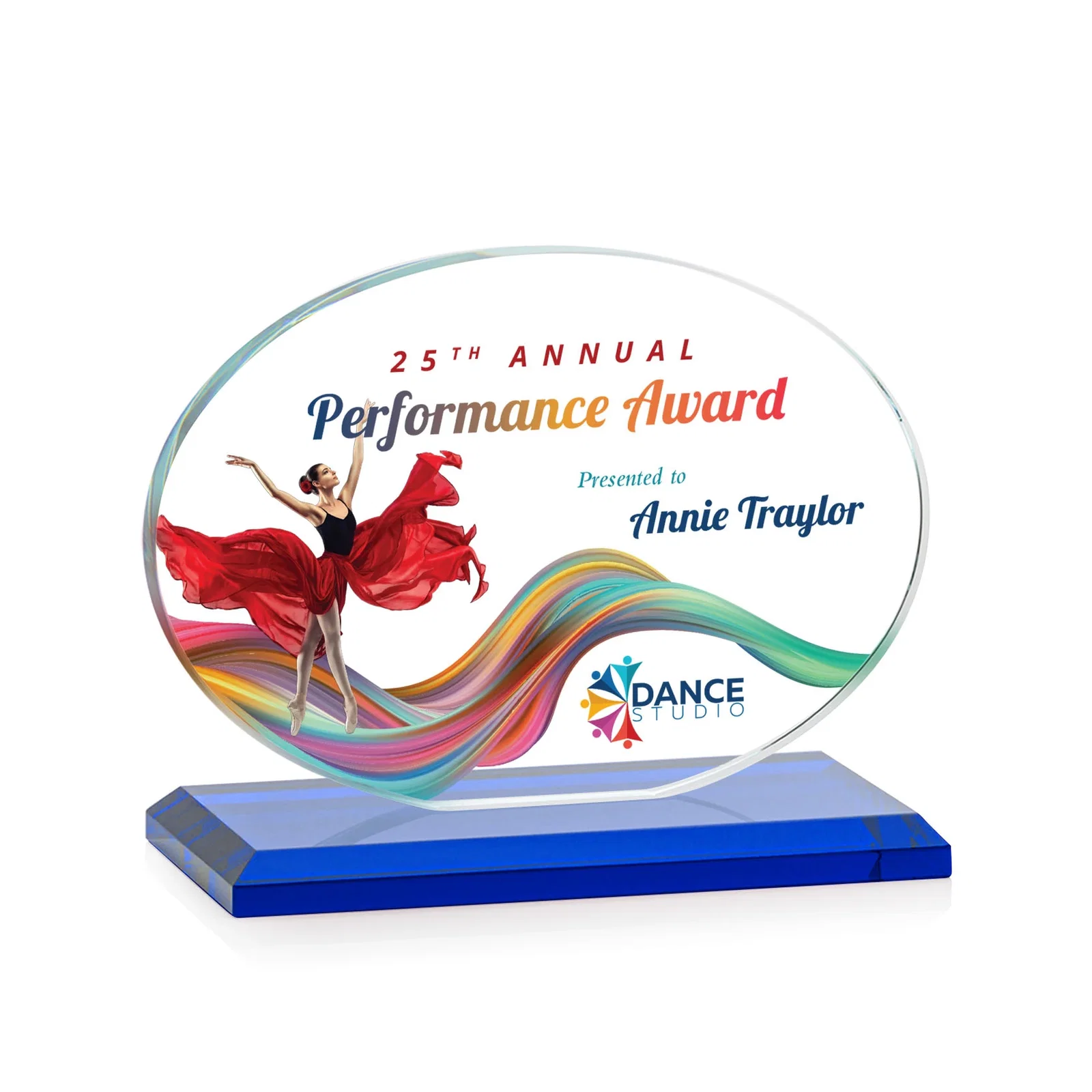 Customized Starfire Crystal Oval Award on Beveled Base, Horizontal or Vertical, awards for service anniversary gifts
