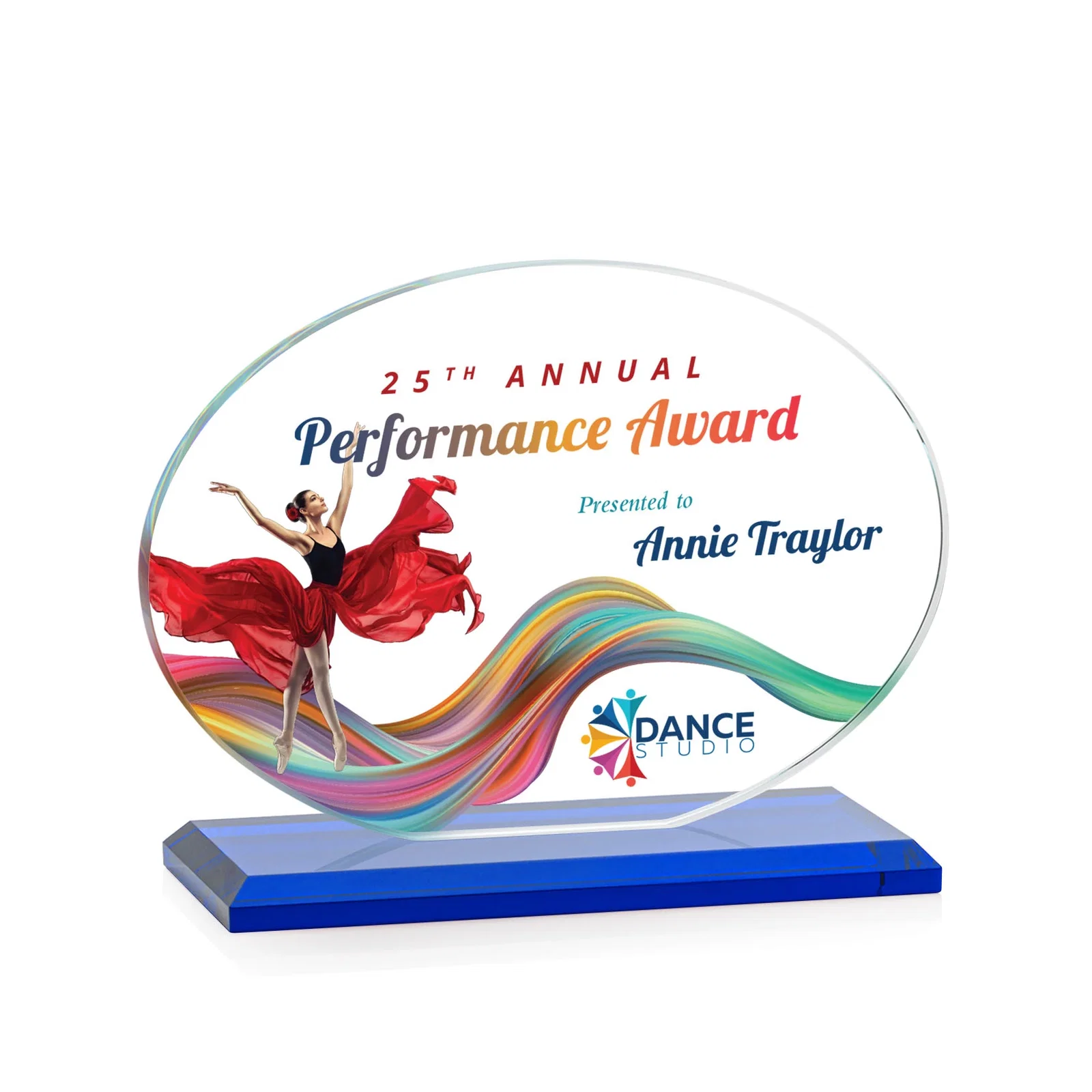 Customized Starfire Crystal Oval Award on Beveled Base, Horizontal or Vertical, awards for sales achievement awards
