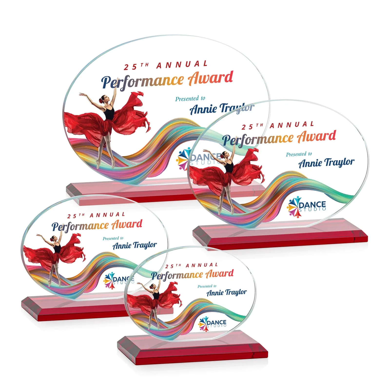 Customized Starfire Crystal Oval Award on Beveled Base, Horizontal or Vertical, awards for team milestone celebrations