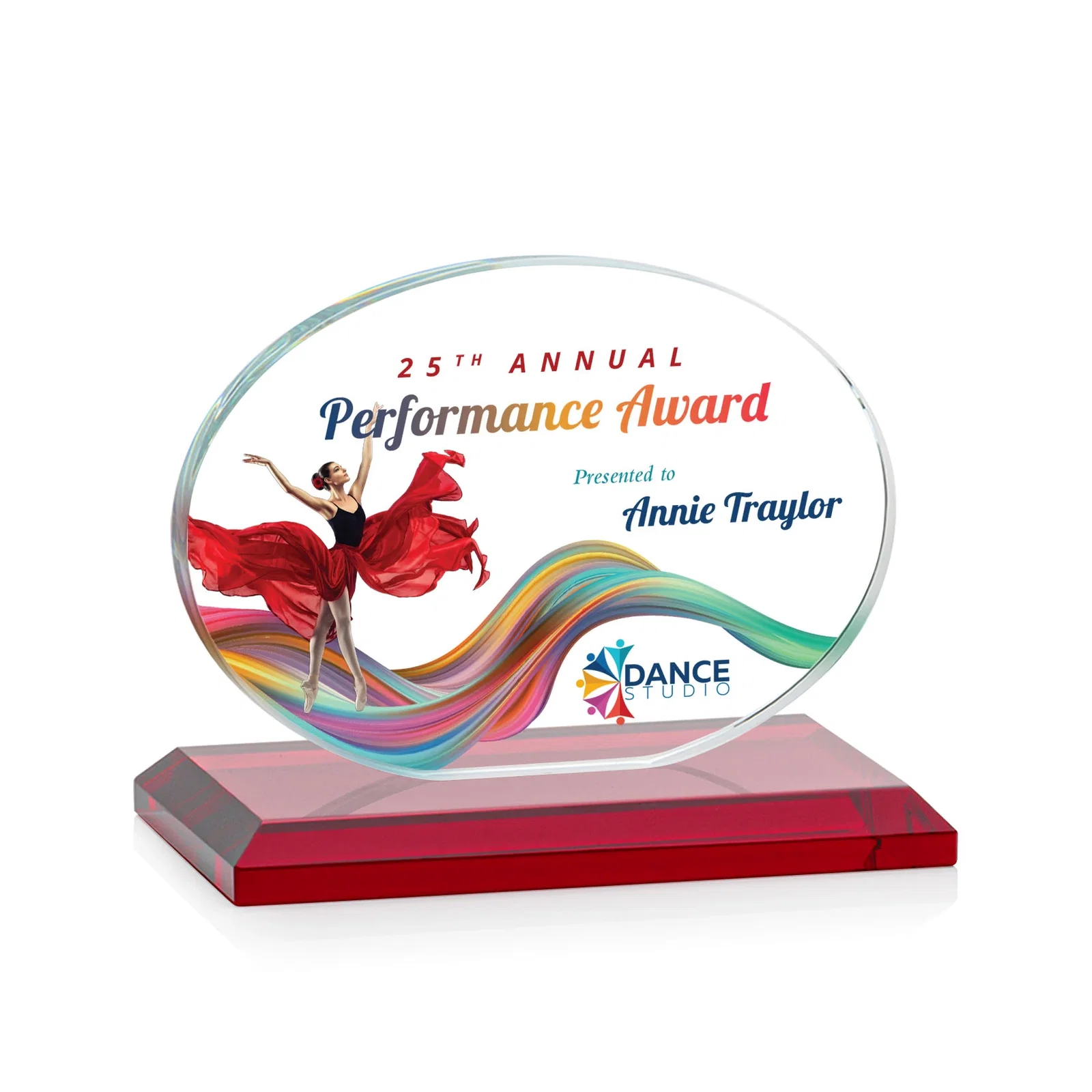 Customized Starfire Crystal Oval Award on Beveled Base, Horizontal or Vertical, awards for donor appreciation