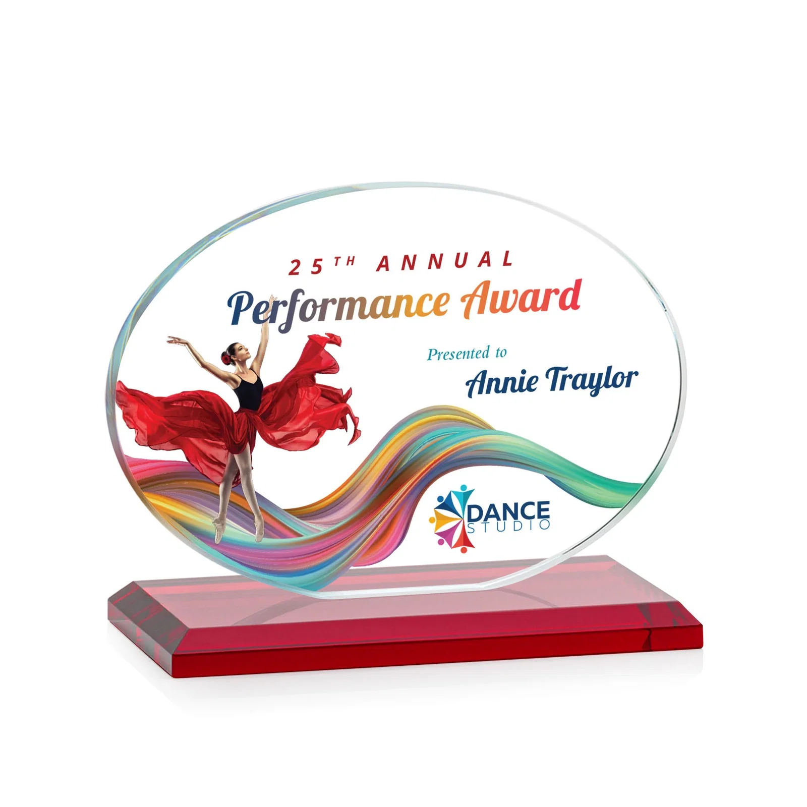 Customized Starfire Crystal Oval Award on Beveled Base, Horizontal or Vertical, awards for graduation ceremonies