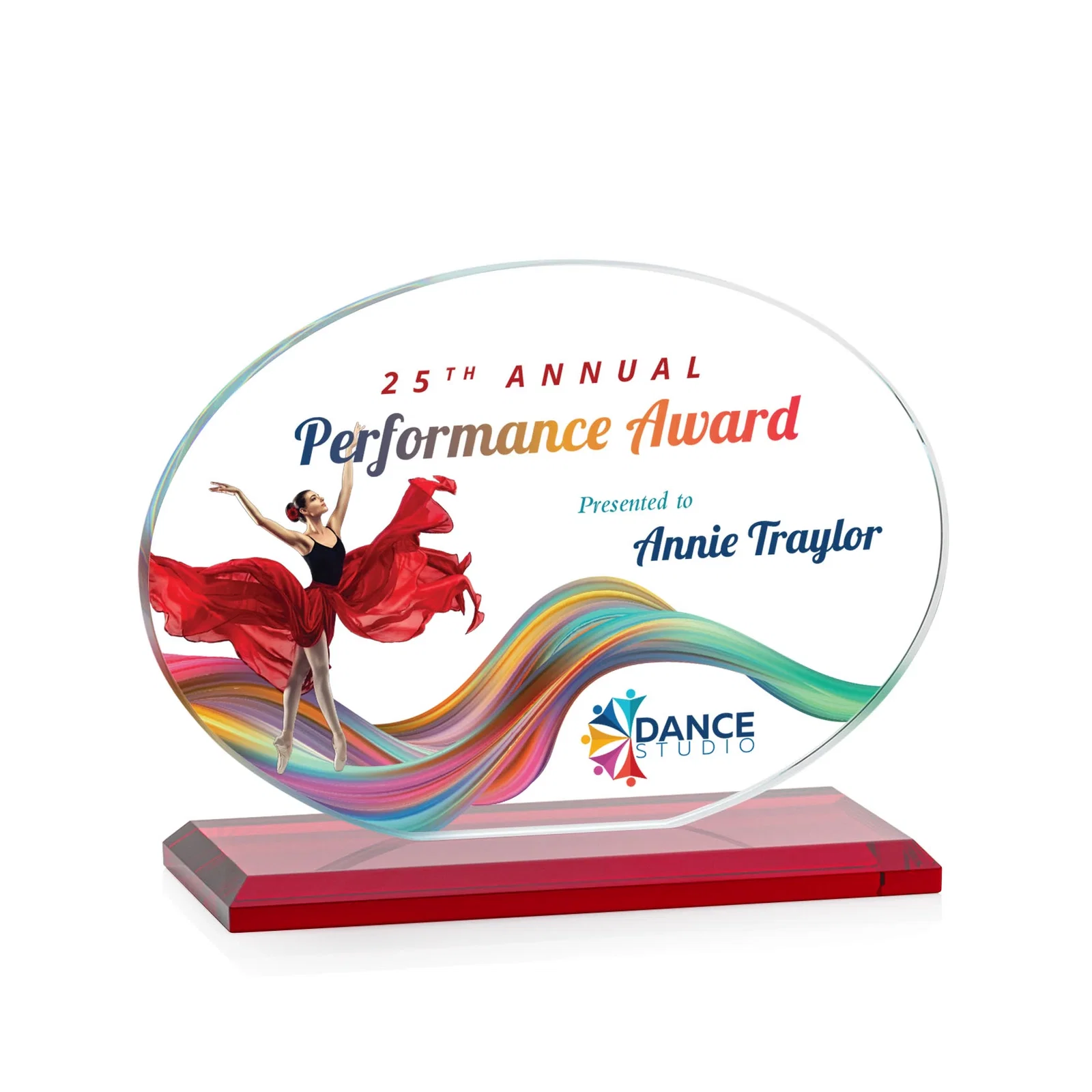 Customized Starfire Crystal Oval Award on Beveled Base, Horizontal or Vertical, awards for safety achievement programs