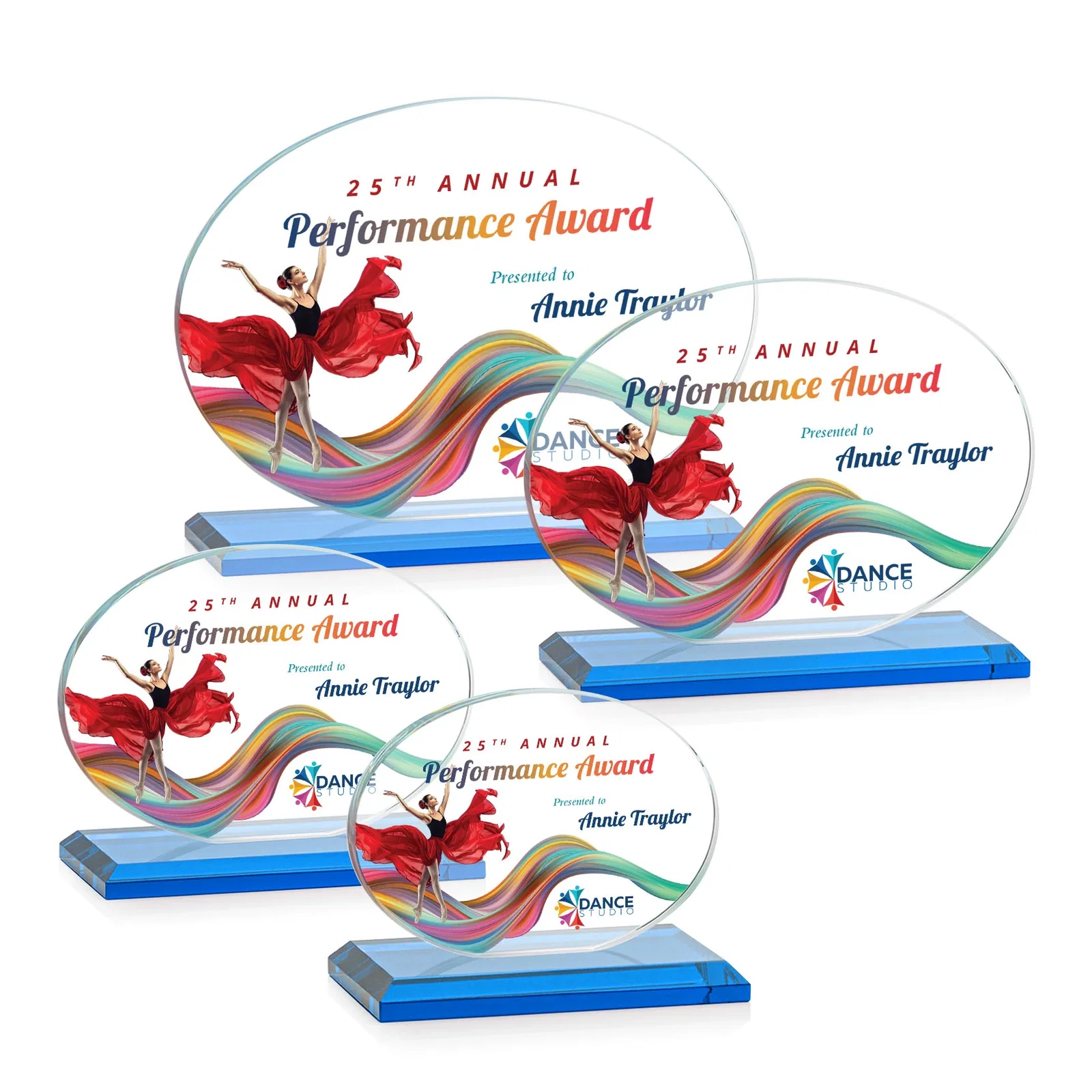 Customized Starfire Crystal Oval Award on Beveled Base, Horizontal or Vertical, awards for dealer and partner awards