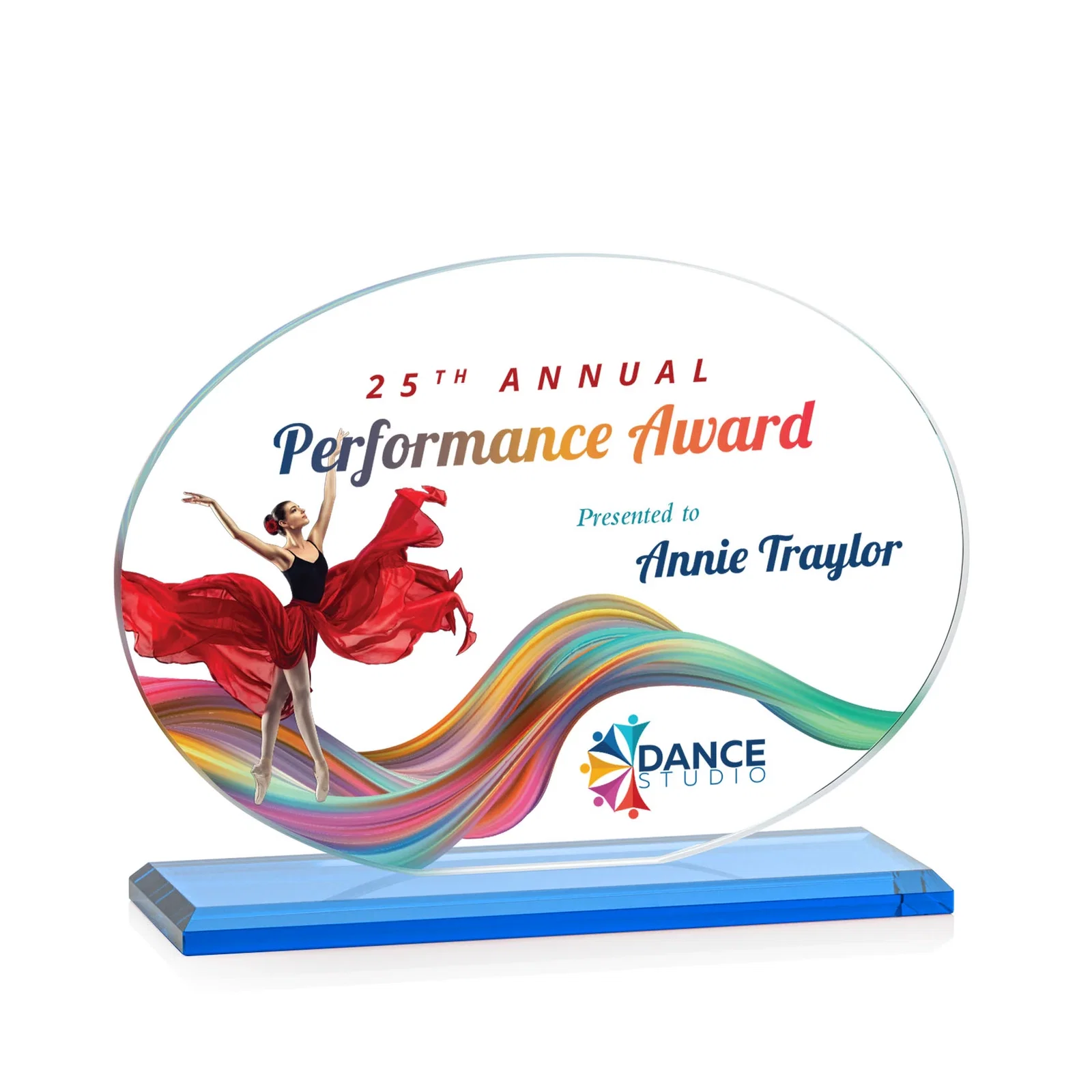 Custom engraved Starfire Crystal Oval Award on Beveled Base, Horizontal or Vertical, awards for service anniversary gifts
