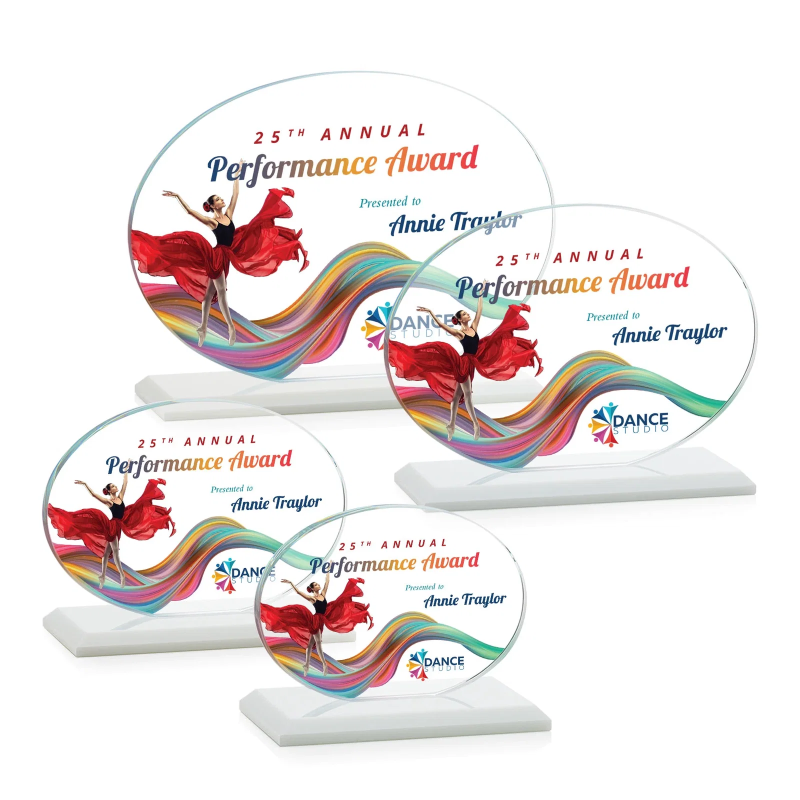 Custom engraved Starfire Crystal Oval Award on Beveled Base, Horizontal or Vertical, awards for sales achievement awards