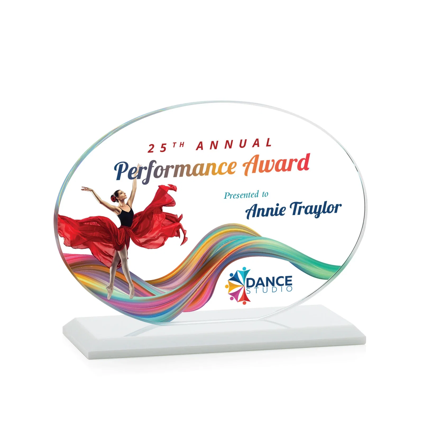 Custom engraved Starfire Crystal Oval Award on Beveled Base, Horizontal or Vertical, awards for donor appreciation