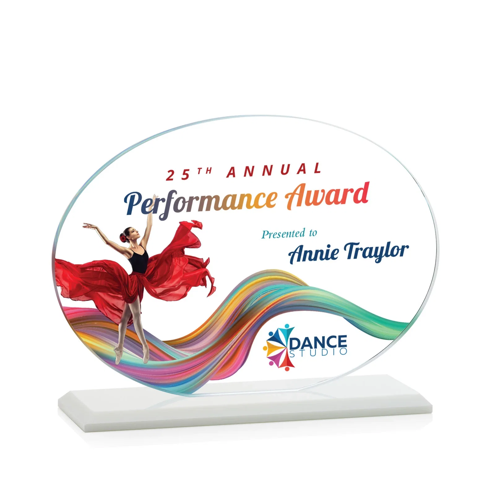 Custom engraved Starfire Crystal Oval Award on Beveled Base, Horizontal or Vertical, awards for graduation ceremonies