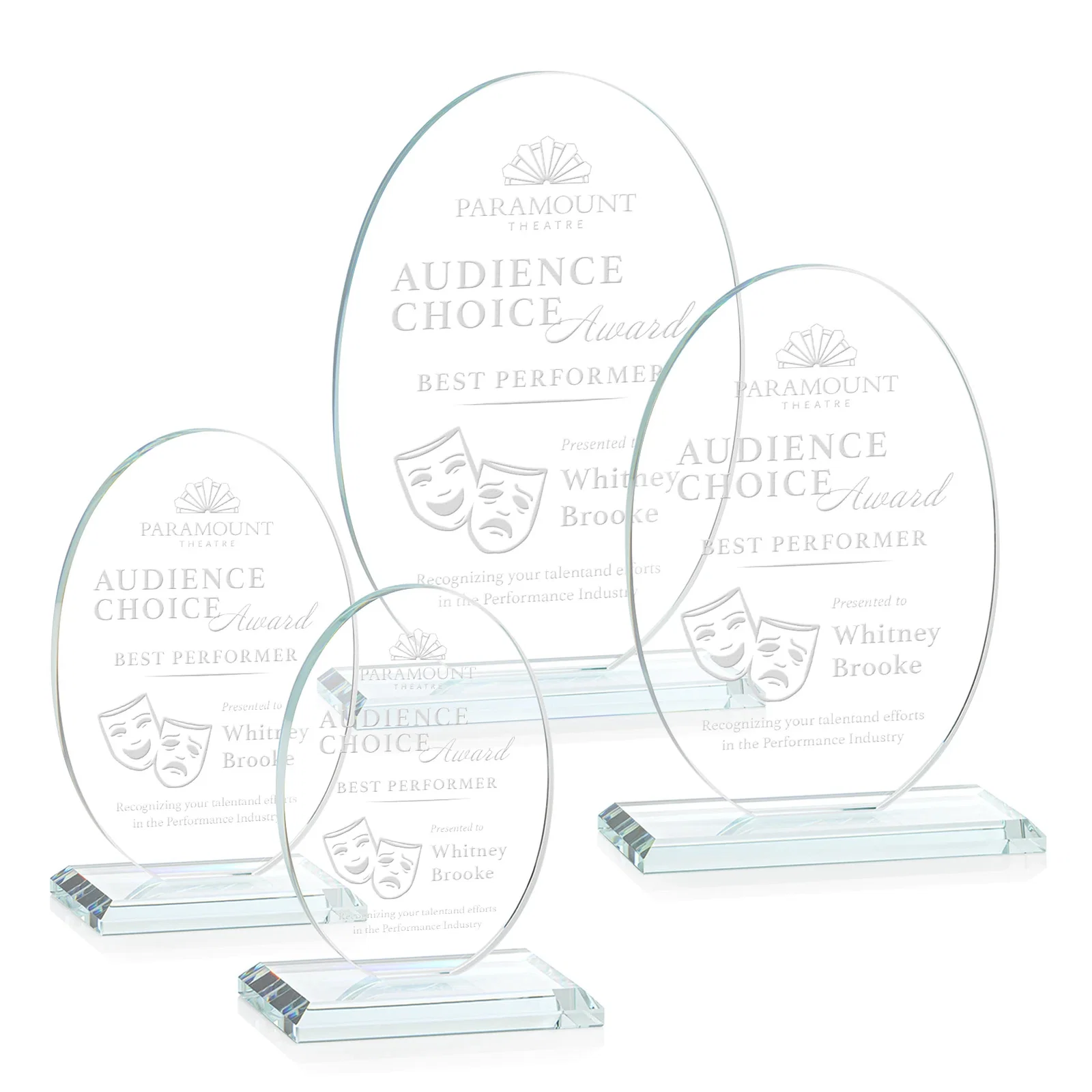 Custom Starfire Crystal Half-Inch-Thick Oval Award, awards for employee recognition