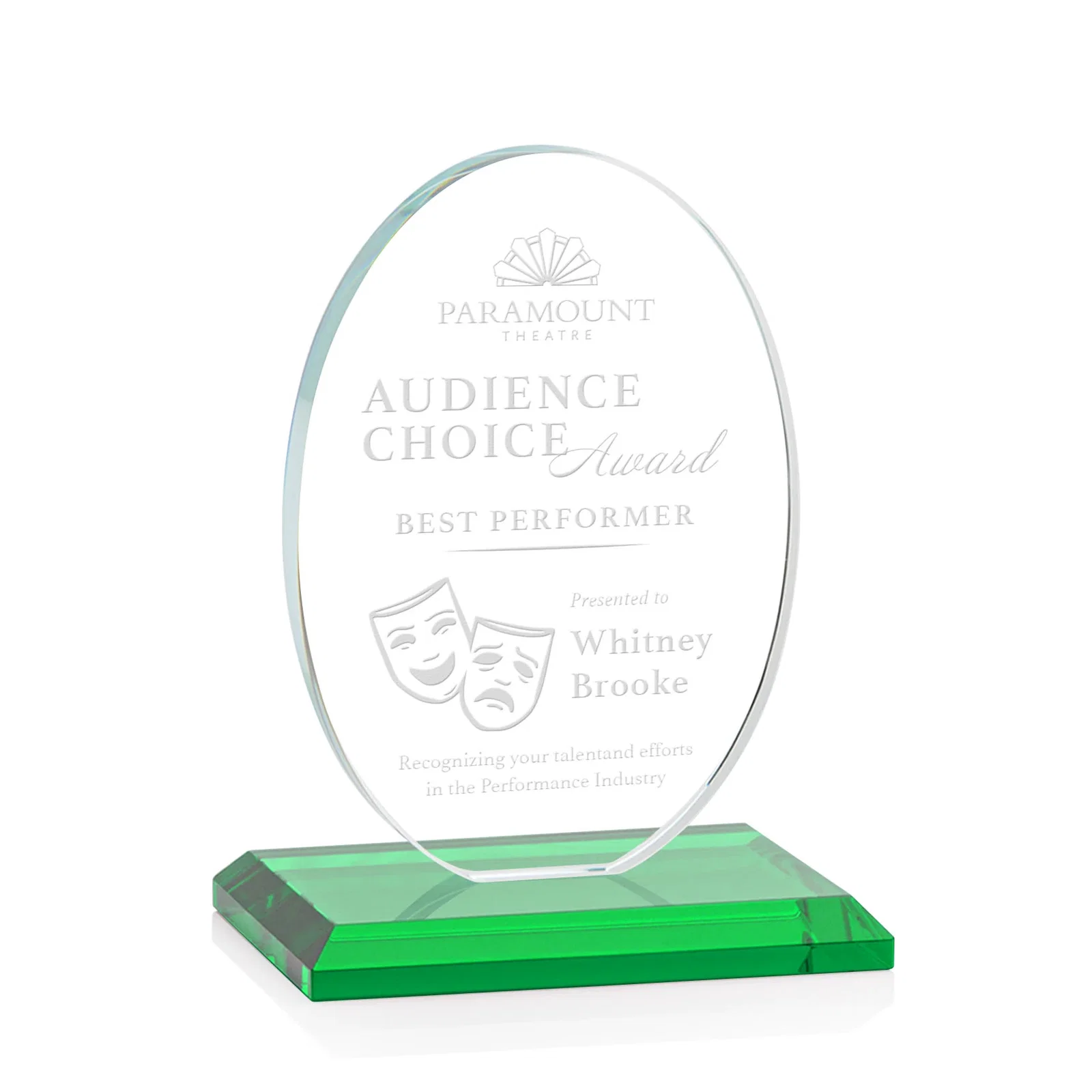 Custom Starfire Crystal Half-Inch-Thick Oval Award, awards for company anniversary events