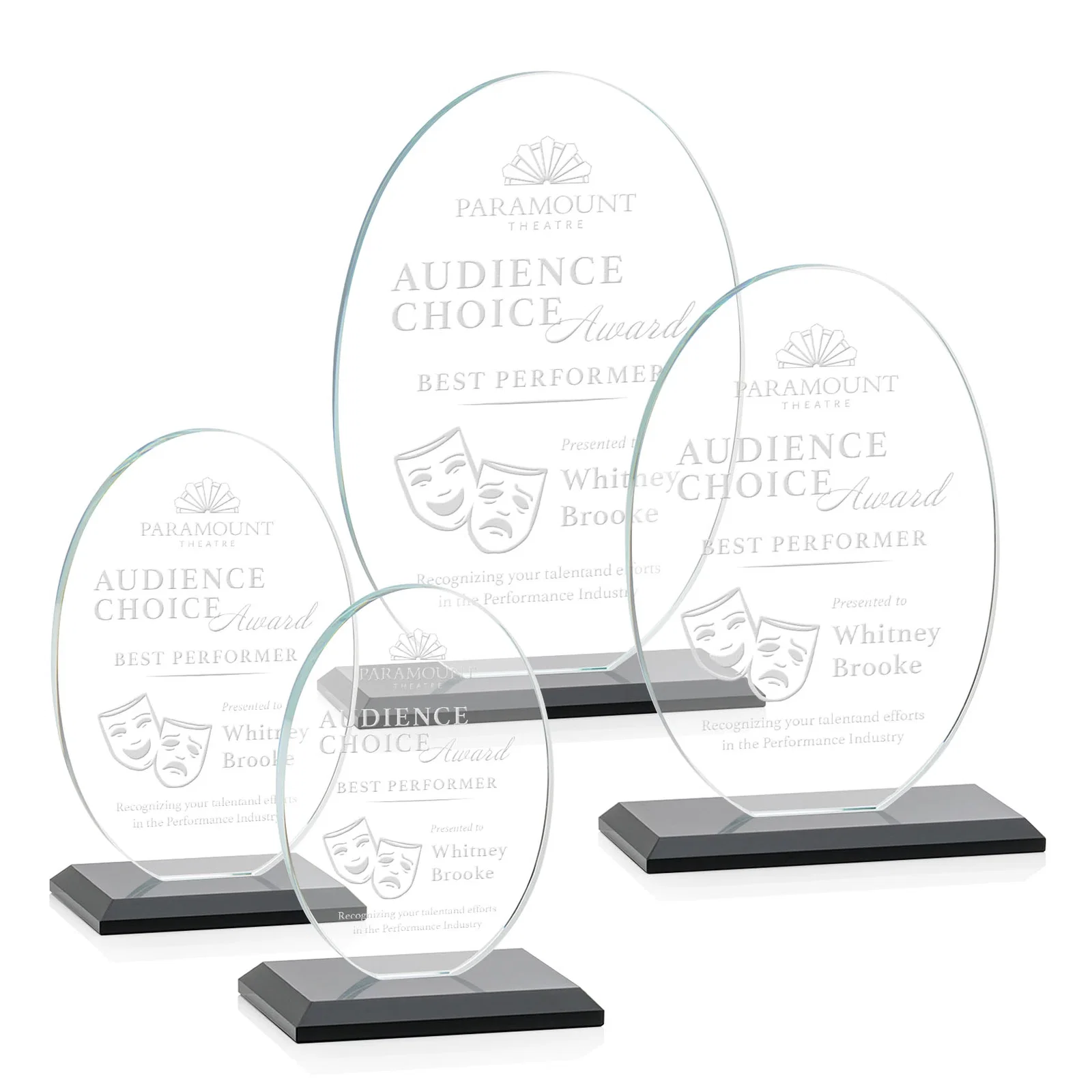 Personalized Starfire Crystal Half-Inch-Thick Oval Award, awards for sales achievement awards