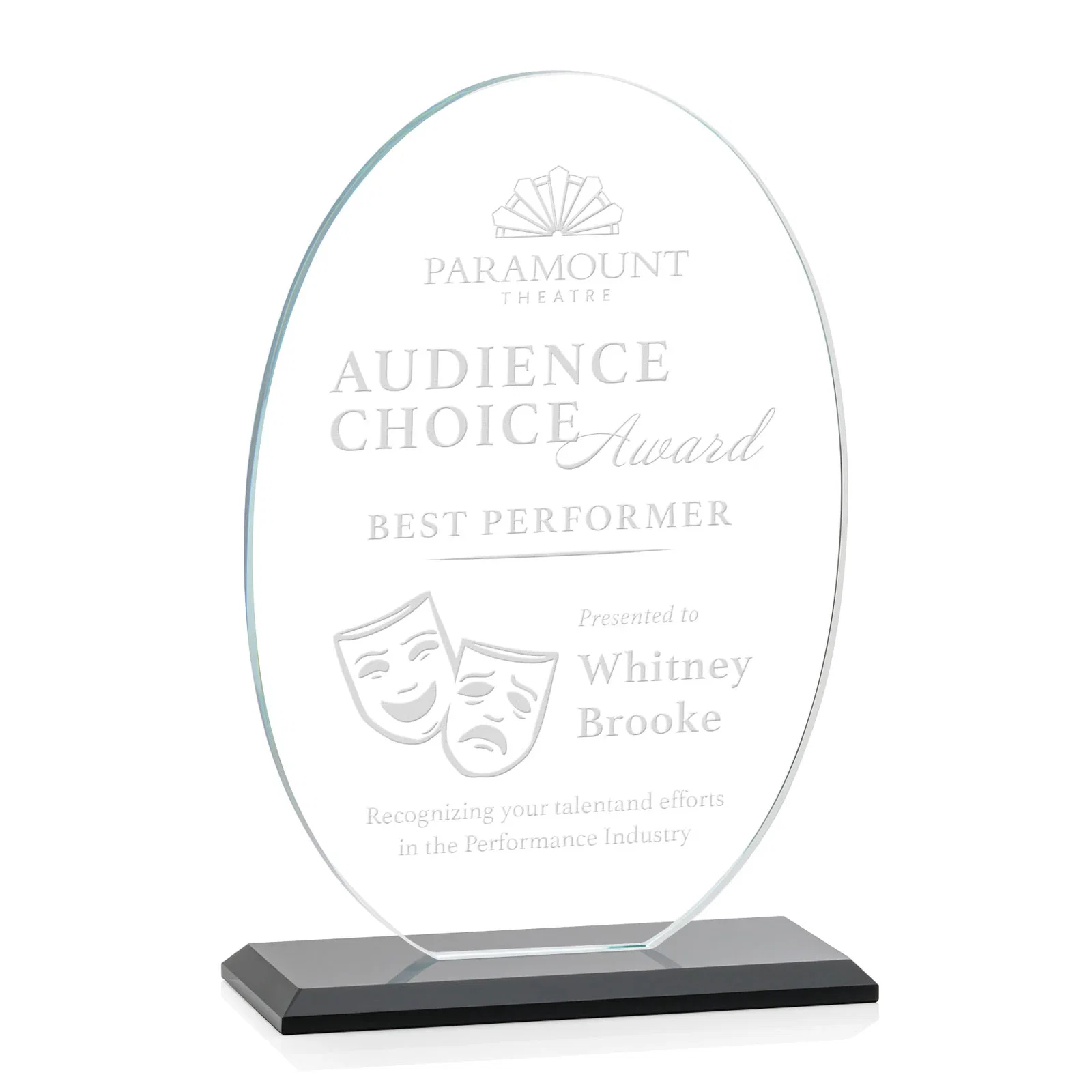 Personalized Starfire Crystal Half-Inch-Thick Oval Award, awards for graduation ceremonies